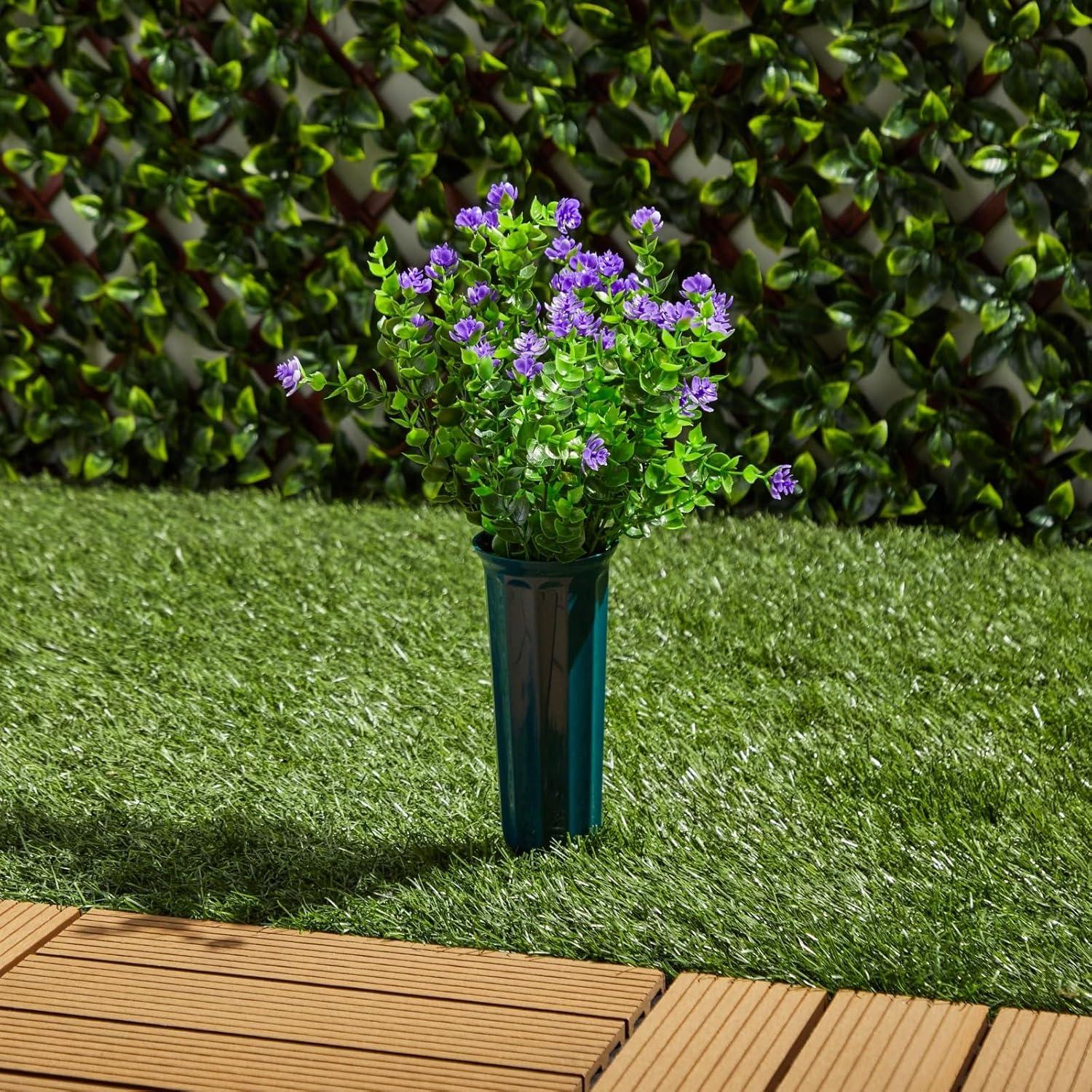 Bright Creations 6 Bundles Purple Artificial Flowers with 2 Cone Vases, Faux Fake Plant for Cemetery, Outdoor Decor (2.9 x 2.9 x 7 In)