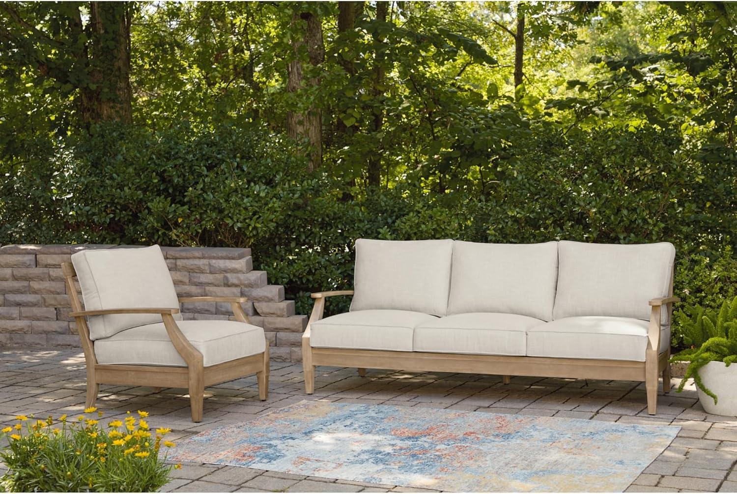 Signature Design by Ashley Carter Hall Outdoor Eucalyptus Patio Sofa in Beige