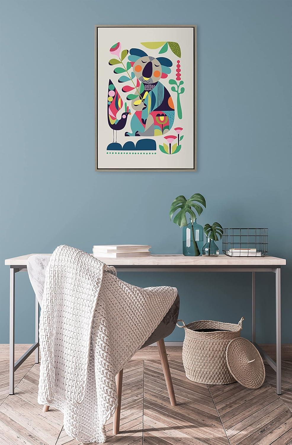 23" x 33" Sylvie Mid-Century Modern Koala Framed Canvas by Rachel Lee Gray - Kate & Laurel All Things Decor: Vertical Wall Art