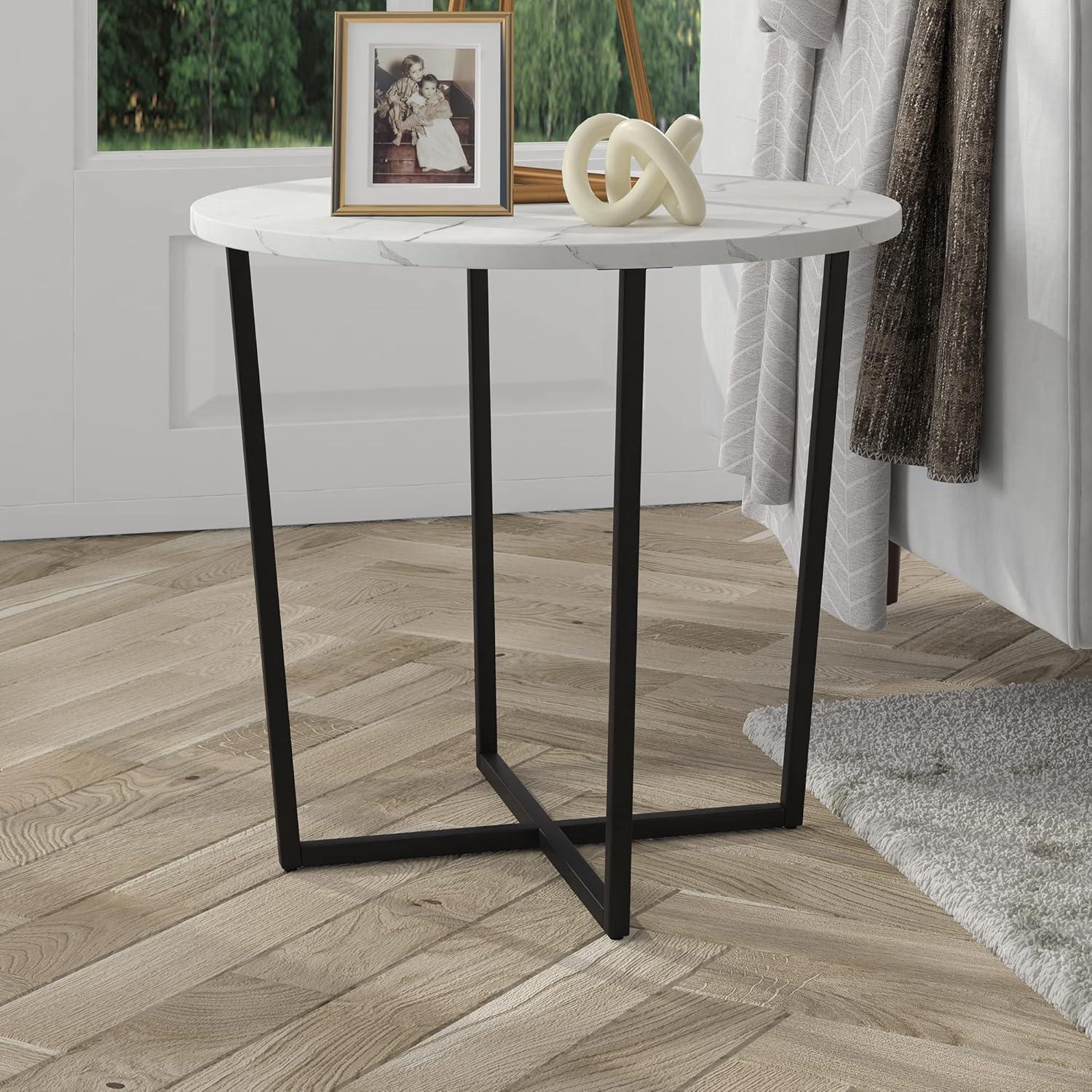 Evelyn&Zoe Pivetta 22" Wide Round Side Table with Faux Marble Top, Blackened Bronze