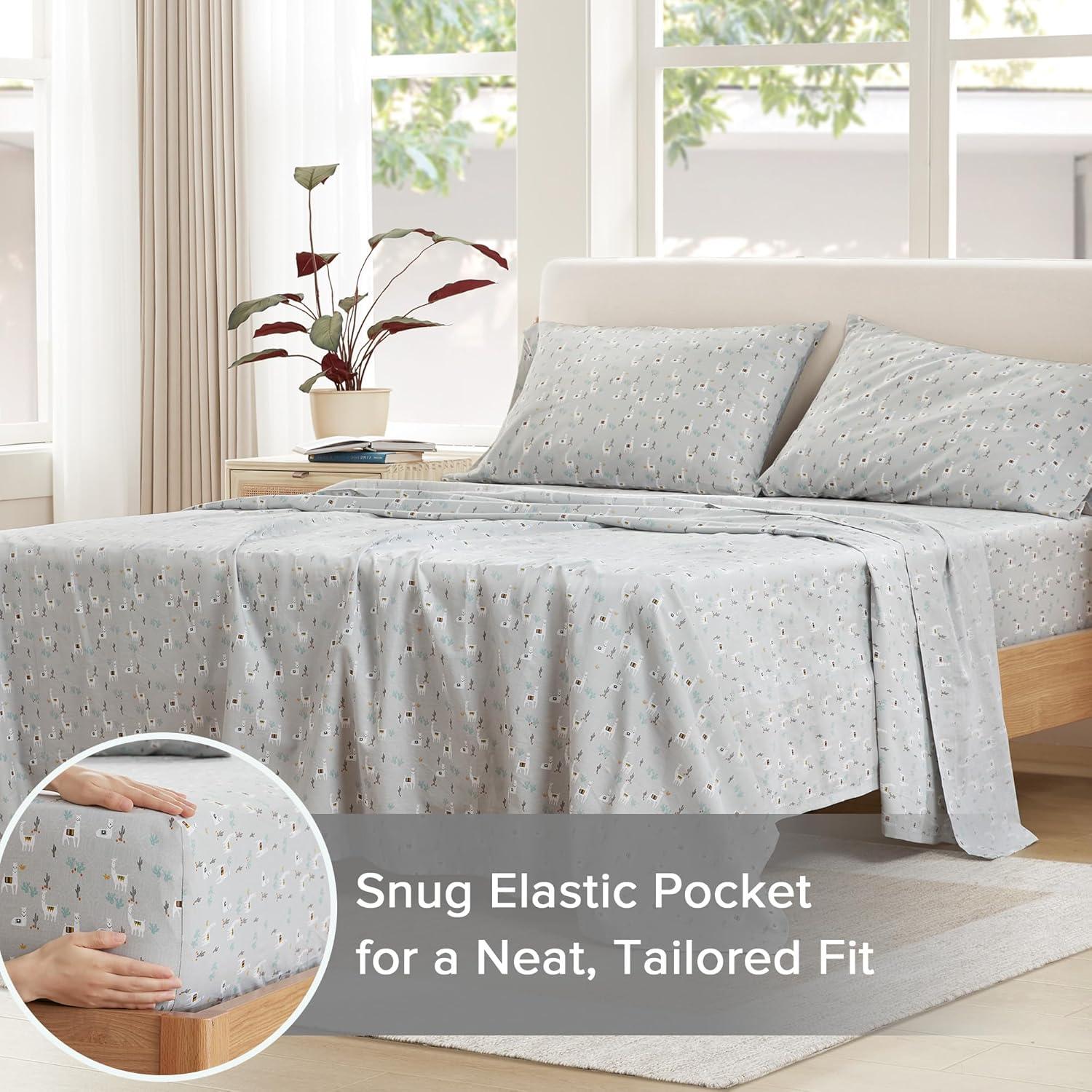 Comfort Spaces 100% Cotton Twin Sheet Set 3-Pieces Gray Lama Lightweight Breathable All Season Cozy Sheet Set