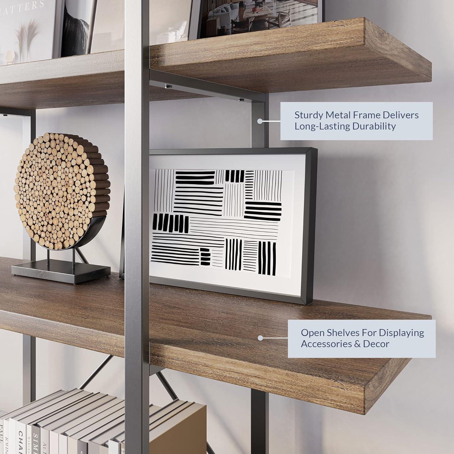 BELLEZE 5 Tier Modern Rustic Industrial Bookshelf - Hazel (Rustic Oak)