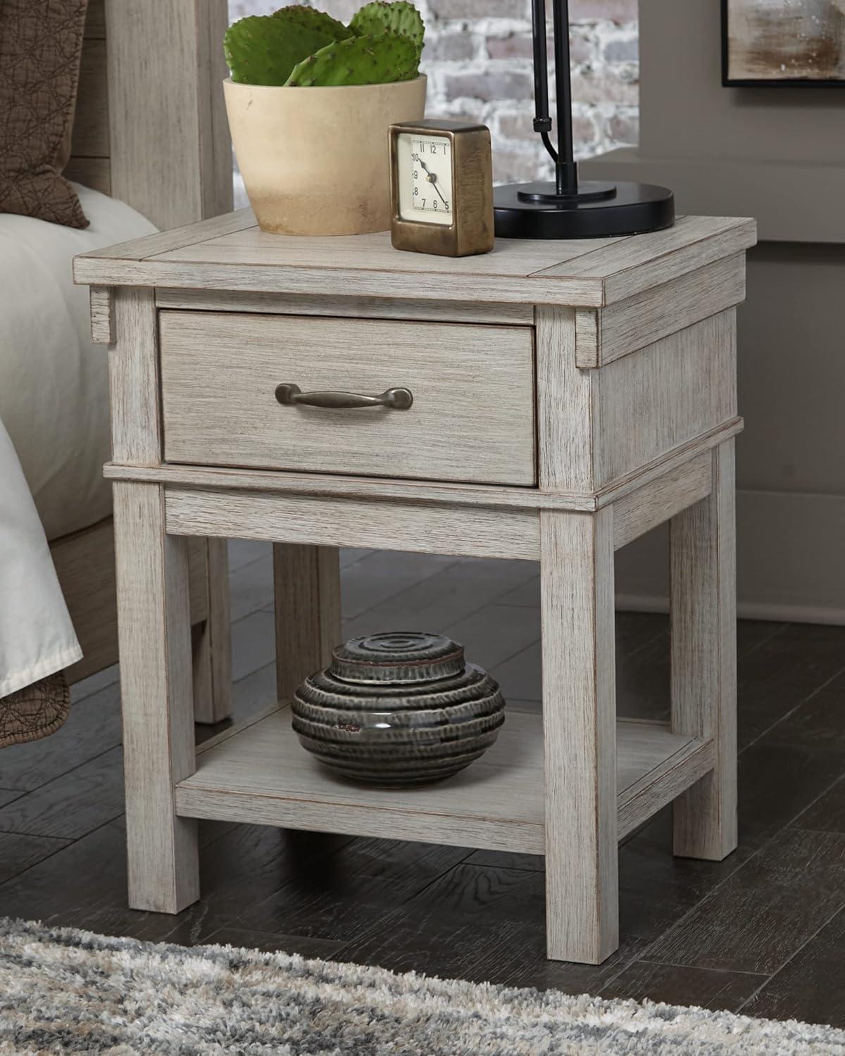 Transitional Beige 1-Drawer Nightstand with Brushed Nickel-Tone Handle
