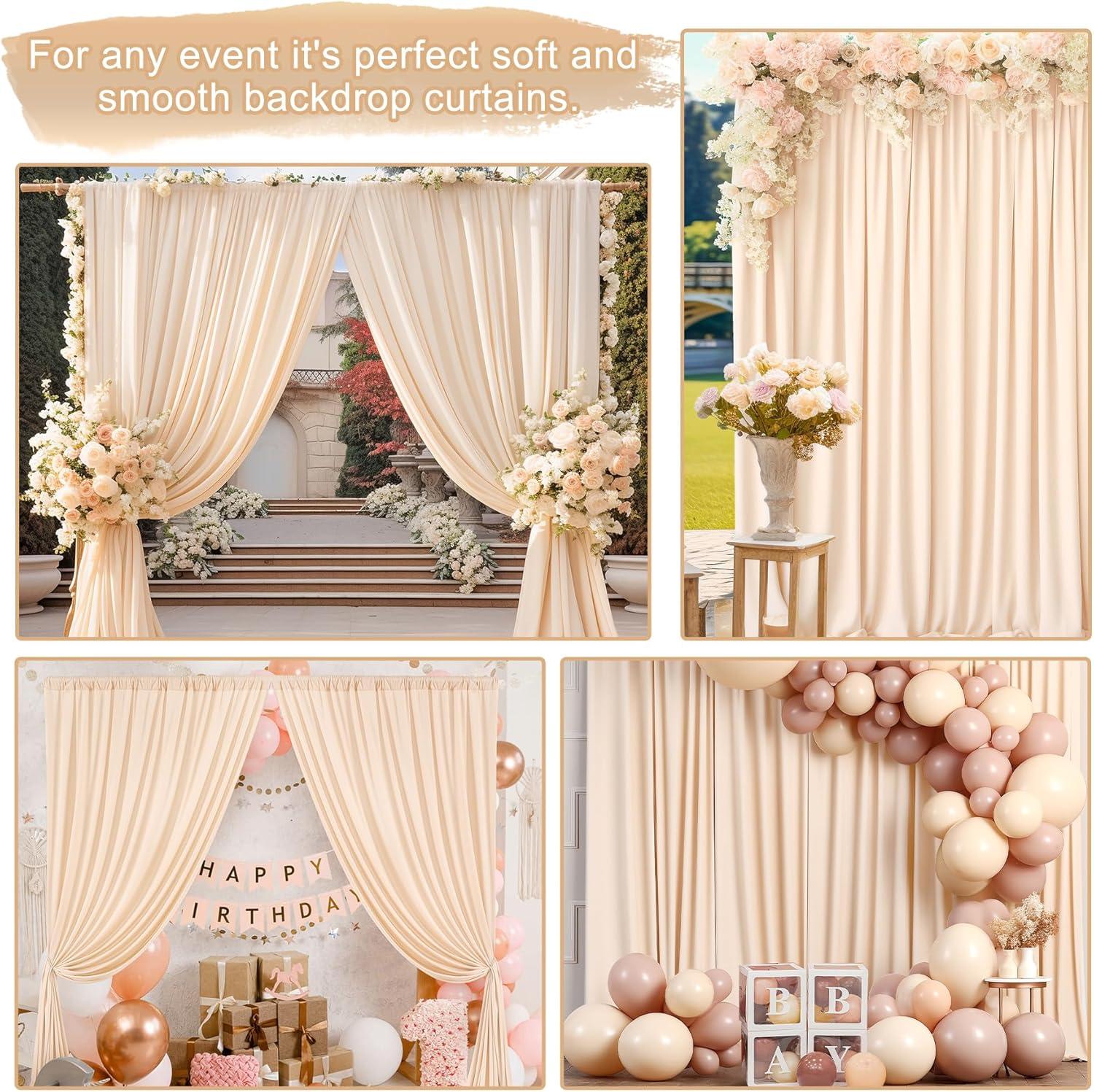 10ft x 10ft Champagne Polyester Backdrop Curtains for Events