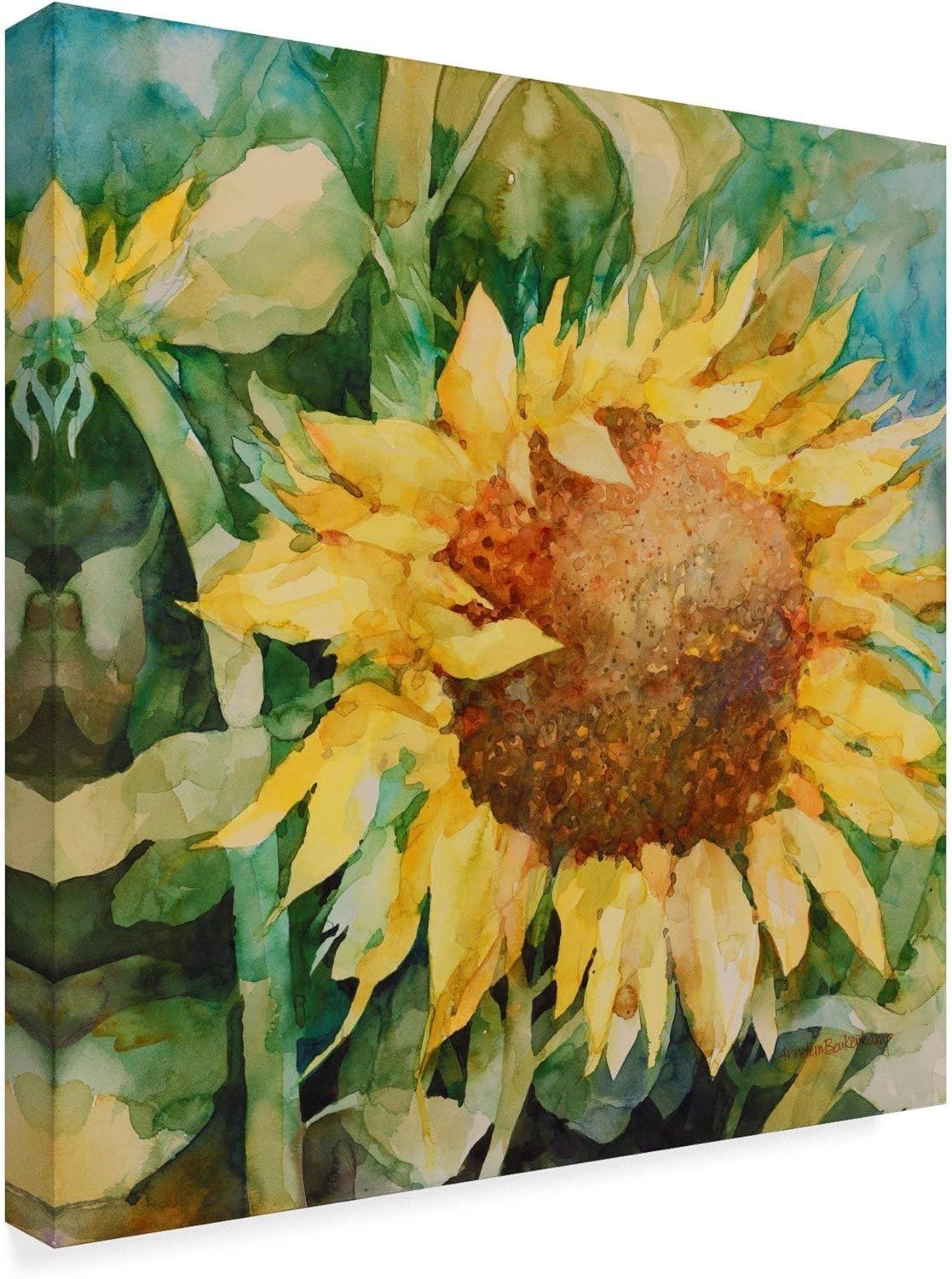 Sunflower Centered Multicolor 14" x 14" Framed Canvas Art