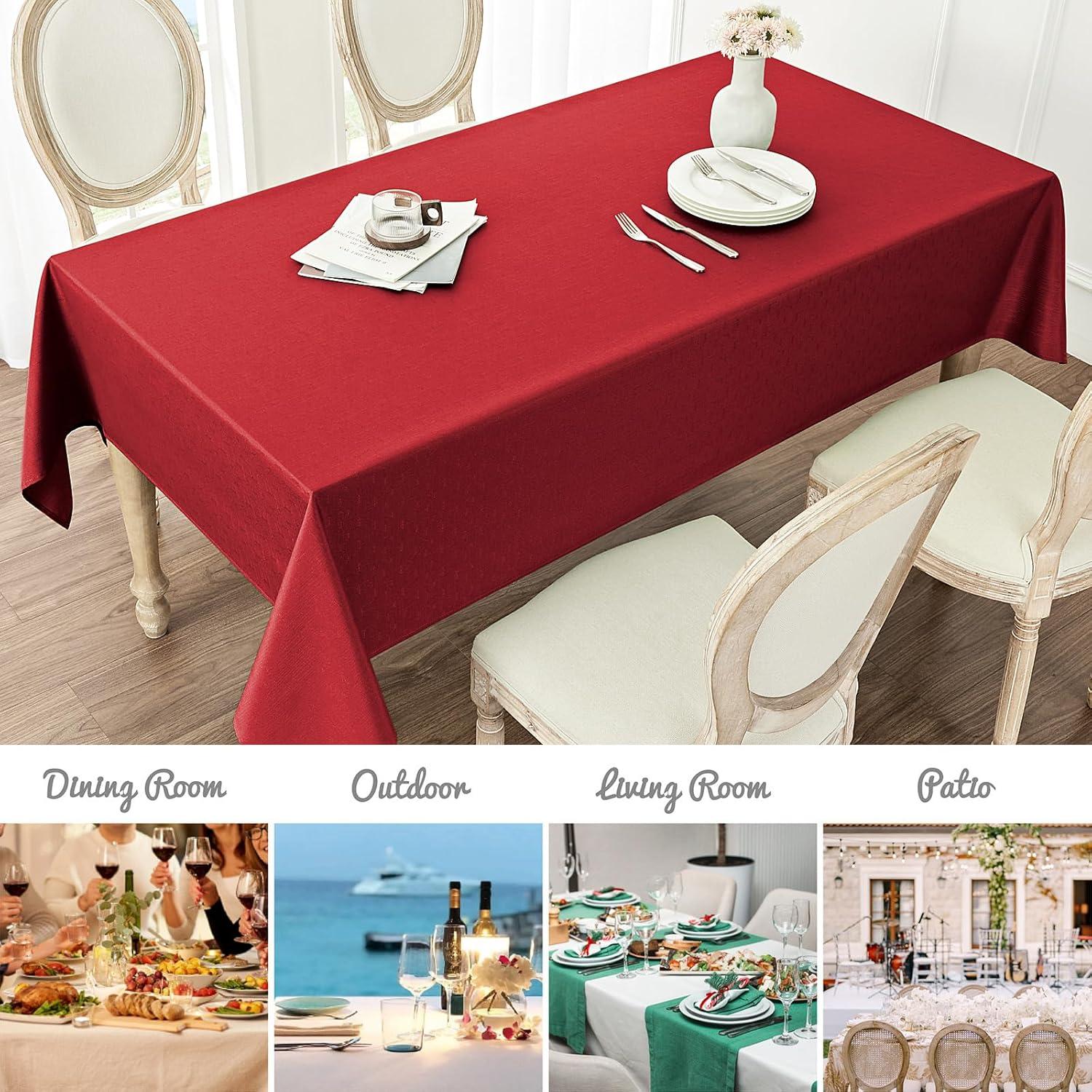 Rectangle Tablecloth Waterproof 52x70 inch Linen Textured Table Cloth Stain and Wrinkle Resistant Washable, Decorative Fabric Table Cover for Dining, Party and Camping, Red