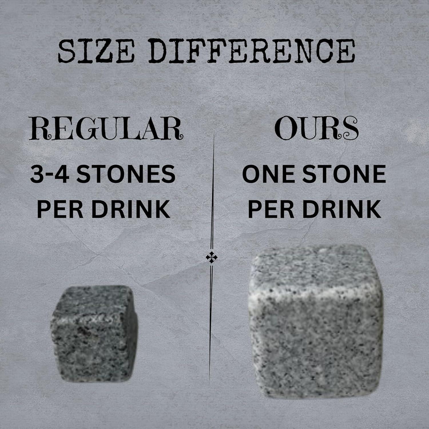 A&A Wonders Premium Whiskey Stones 100% Natural Granite Set of 4 Chilling Rocks Stone Reusable Ice Cubes for Drinks with Velvet Carrying Pouch, Gift for Whiskey Lovers