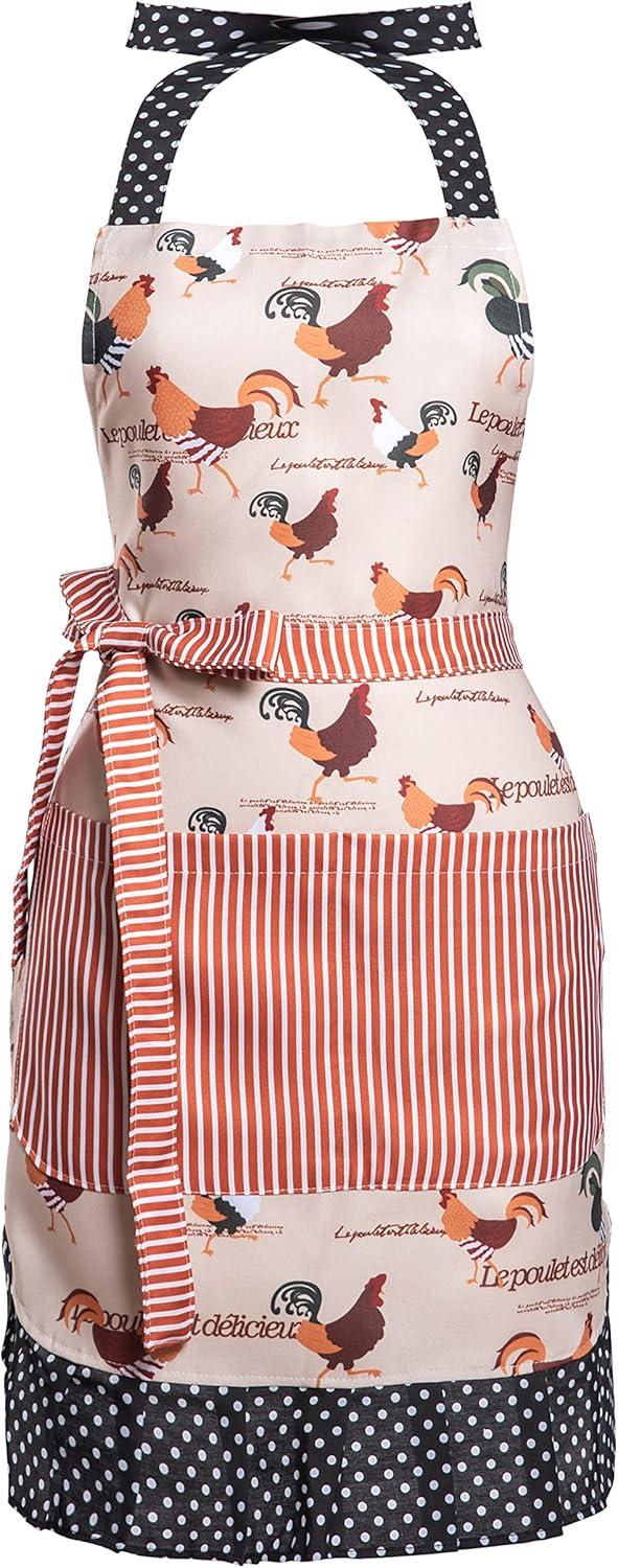 Lovely Flower Pattern Retro Aprons With Large Pockets for Women Girls Cooking Kitchen Bakery Mother's Gift