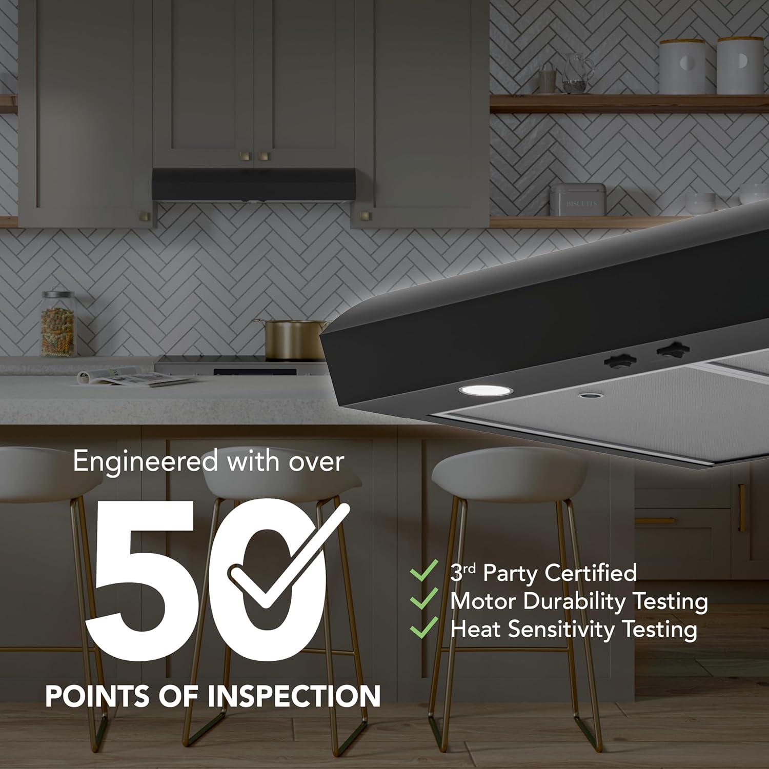 Broan-NuTone MTR1303BL 30-Inch Under Cabinet Range Hood, Energy Star, 350 Max Blower CFM, Black