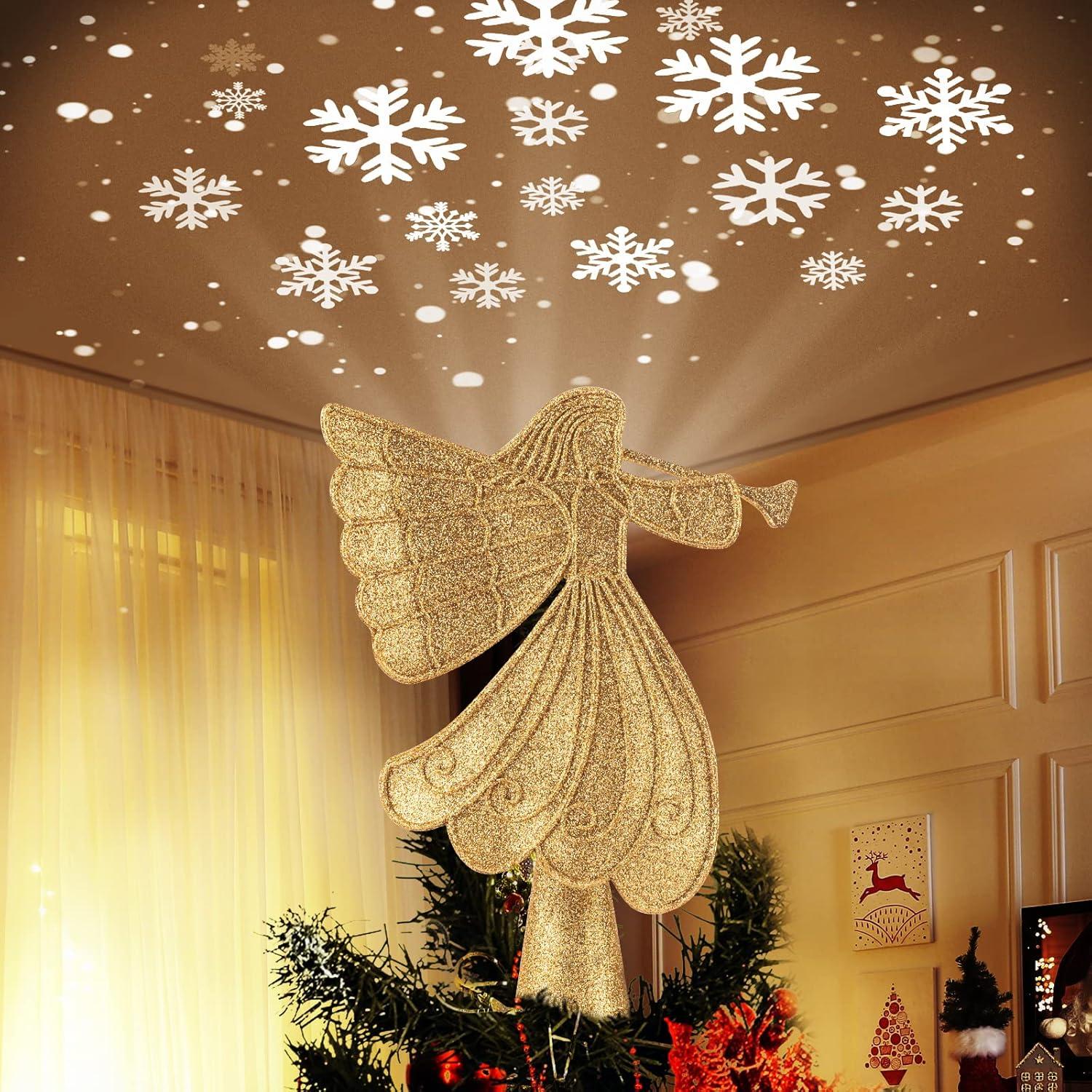 Gold LED Snowflake Projector Star Tree Topper