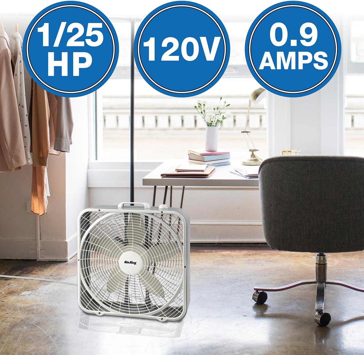 White 20-Inch 3-Speed Plastic Box Floor Fan