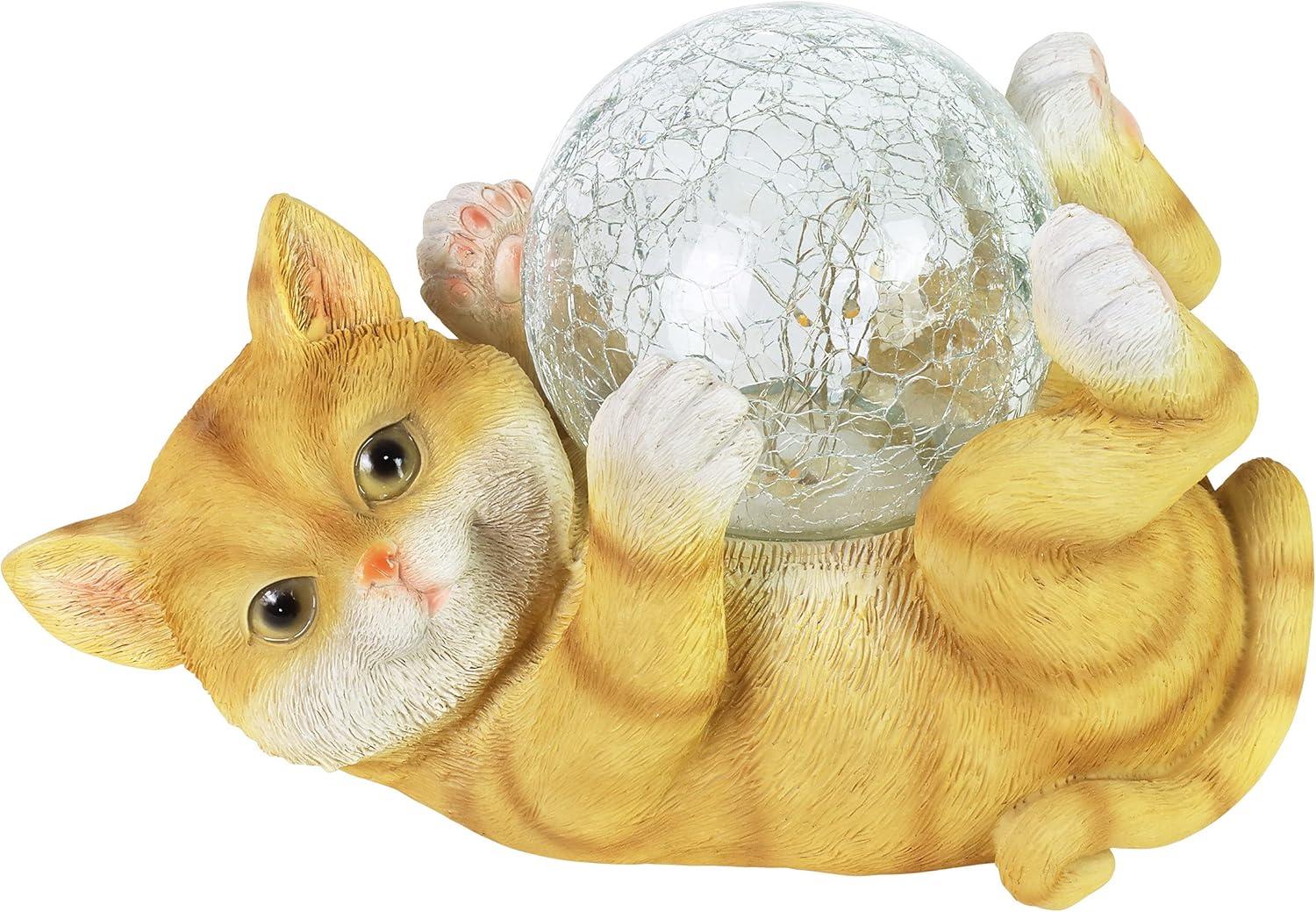 Exhart Exhart Solar Cat Playing with LED Crackle Ball Garden Statuary, 10.5 by 7.5 Inches