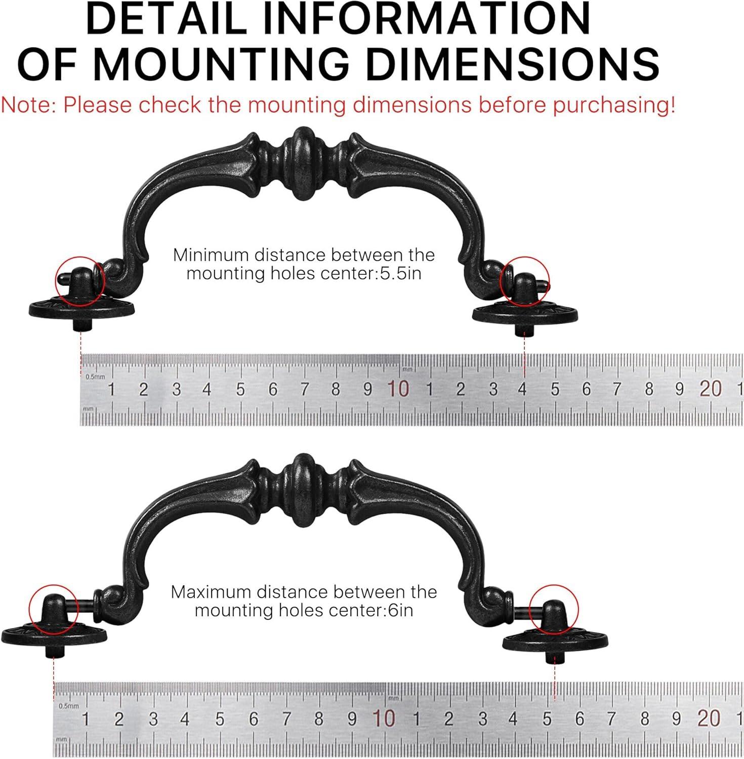 Supkiir 6 Pack Drawer Pulls Handles, 5.5" Hole Center Vintage Antique Black Kitchen Cabinet Knobs Drop Bail Pulls Handles 6.7" Total Length