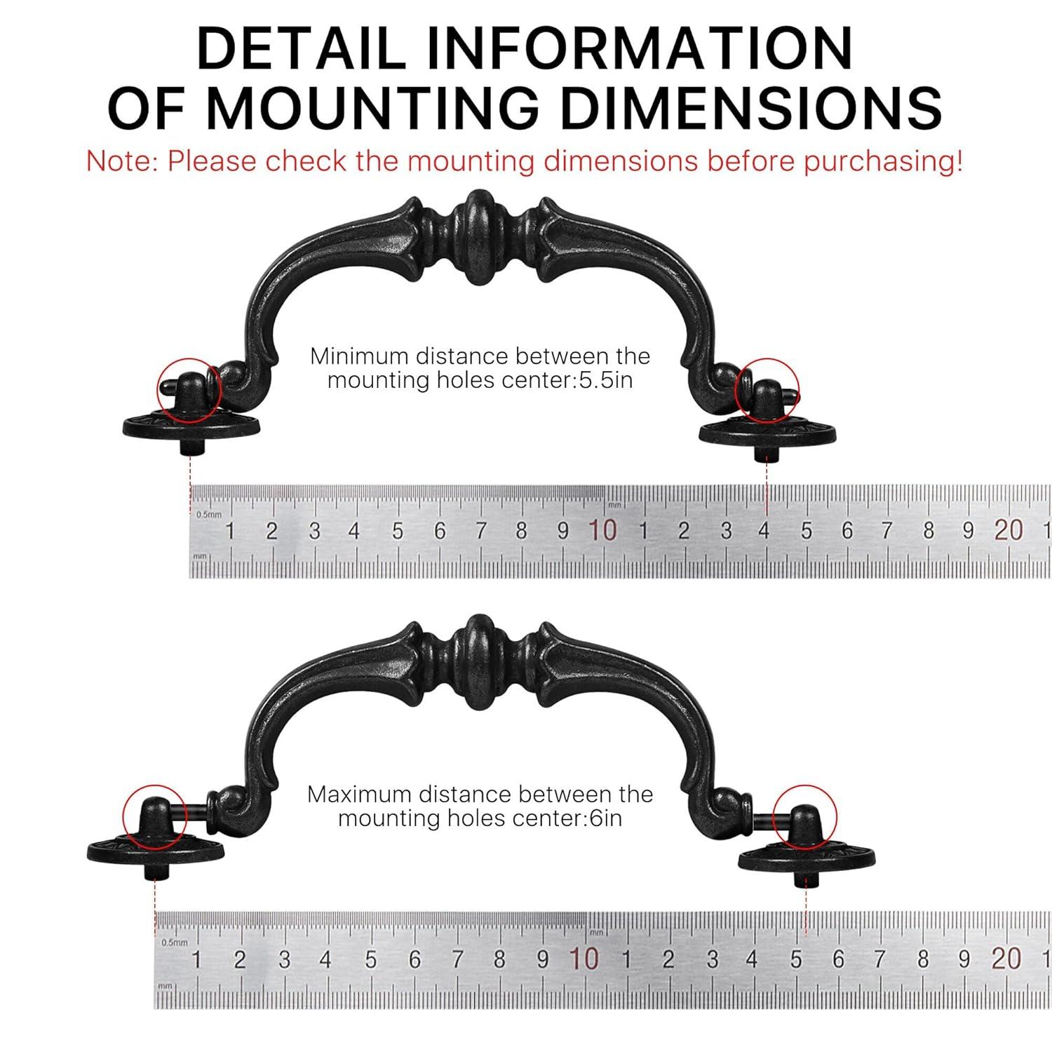 Supkiir 6 Pack Drawer Pulls Handles, 5.5" Hole Center Vintage Antique Black Kitchen Cabinet Knobs Drop Bail Pulls Handles 6.7" Total Length