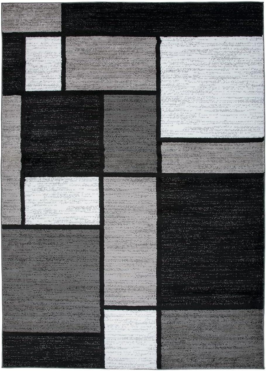 World Rug Gallery Contemporary Modern Boxed Color Block Area Rug - Gray 4'x6'