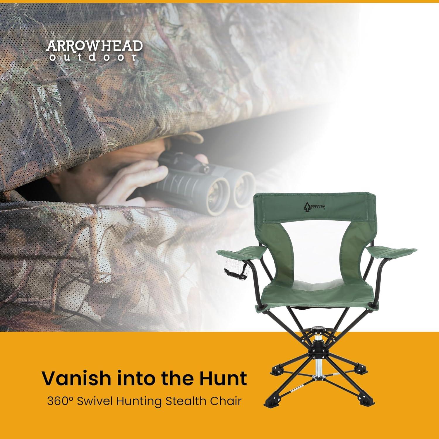 Green 360° Swivel Hunting Chair with Armrests and Mesh