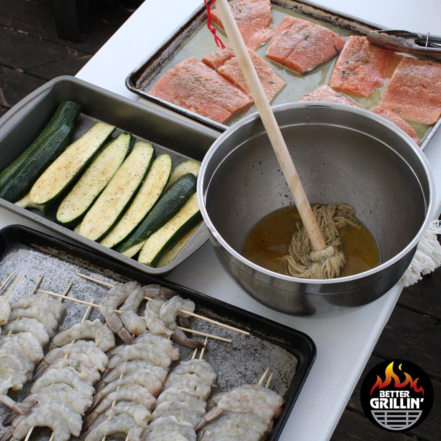 Better Grillin BBQ Basting Mop Brush, Applies Marinades & Sauces, Washable, 16" Handle, 2 Pack