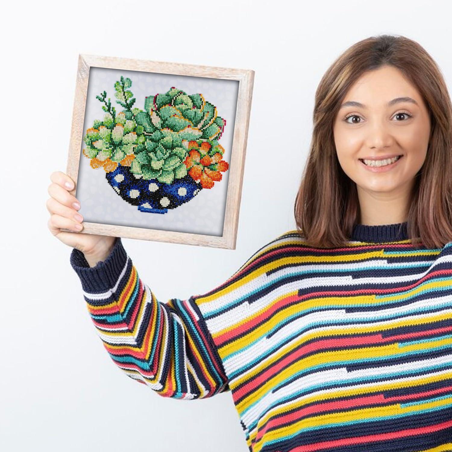 Diamond Art By Leisure Arts Succulent Bowl, 12"X12", Intermediate Diamond Painting Kits For Adults, Art For Adults, Kit, Painting