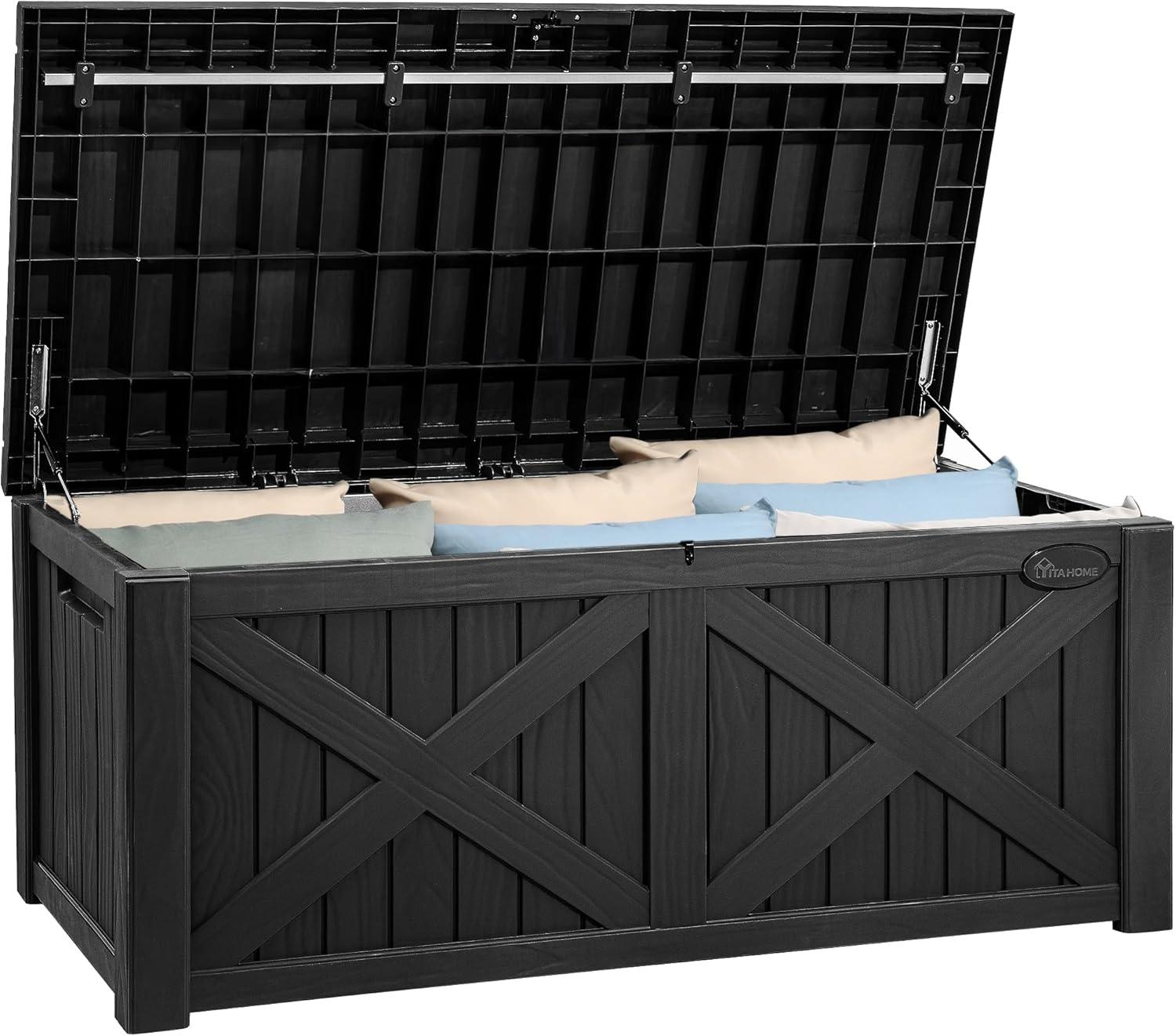 Hokku Designs Waterproof 120 Gallon Large Outdoor Indoor Patio Storage Deck Box , Outside Storage Bin for Cushion Pillows, Towels, Garden Tools