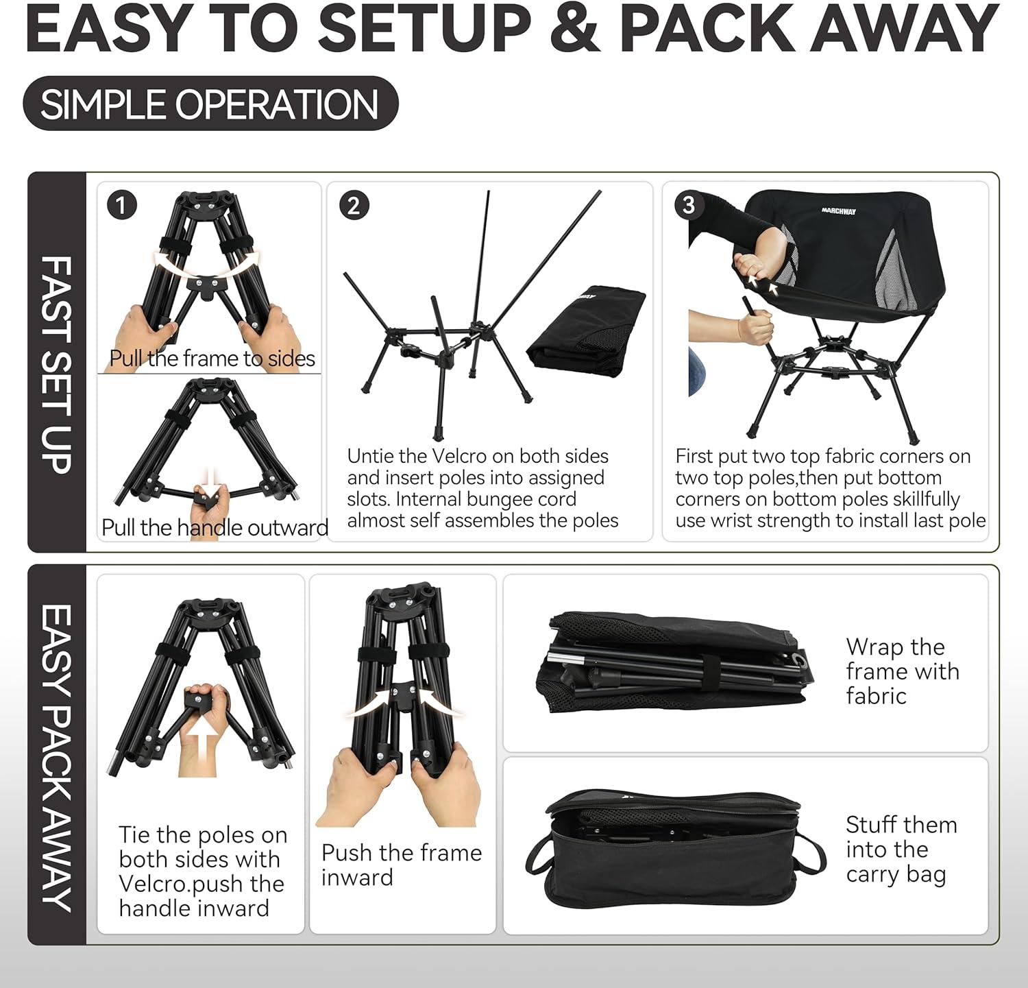 Black Lightweight Aluminum Folding Camping Chair with Storage Bag