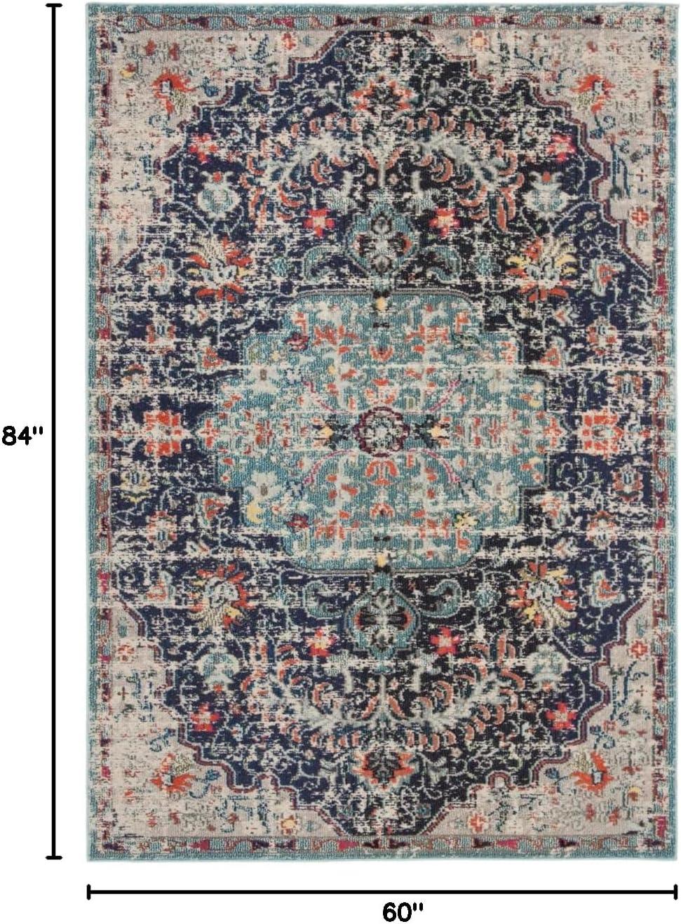 SAFAVIEH Madison Joandra Vintage Floral Area Rug, Black/Teal, 5' x 7'