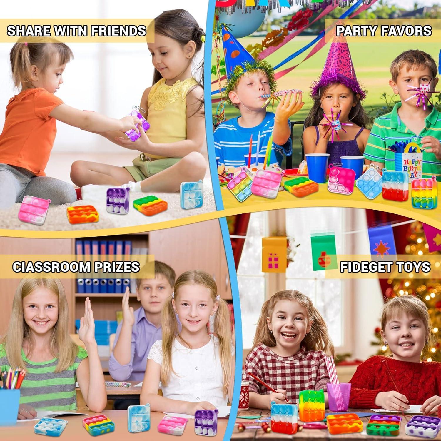 128 Pcs Party Favors Fidget Toys Bulk for Kids 6-8 Fidgets Packs Sensory Stress Bauble Mini Push Pop Keychain Treasure Box Classroom Prizes for Boy Girl Adult Easter Eggs Fillers