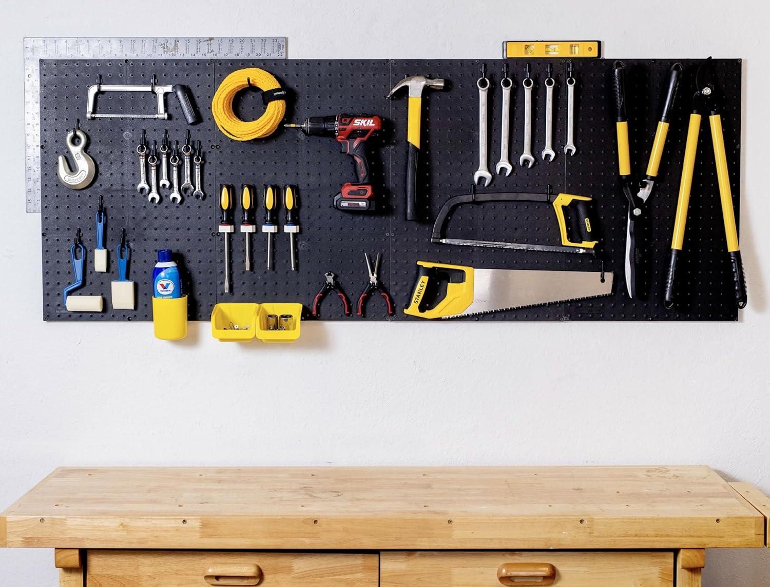 WallPeg Plastic Pegboard Panels, 96" Wide Garage Tool Pegboard, Black