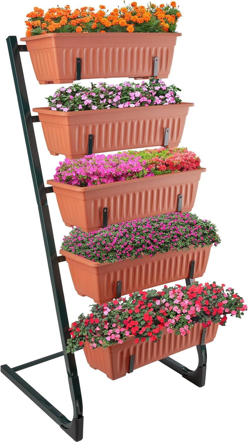 Pure Garden 5 Tier Vertical Planter Raised Garden Beds, Terracotta