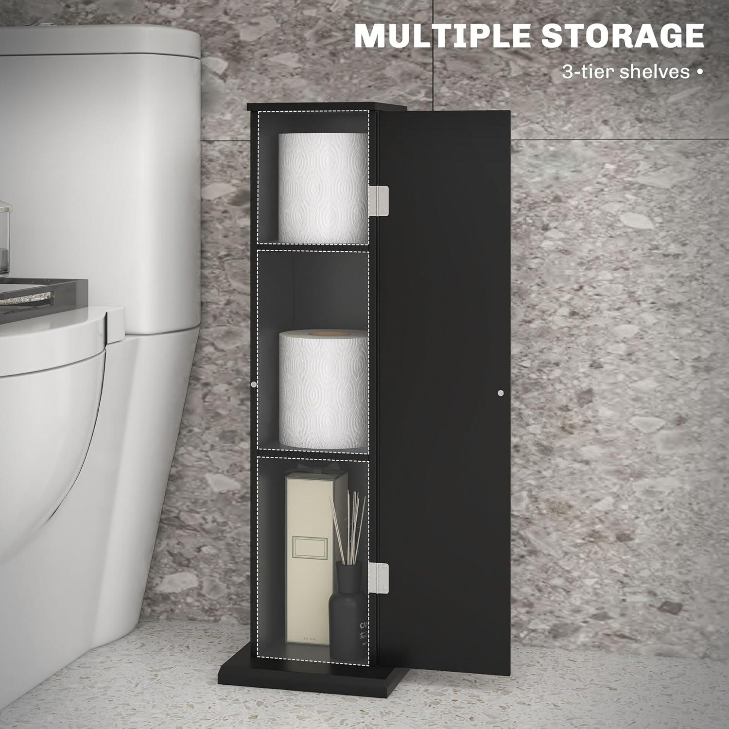 Black Lockable Bathroom Storage Cabinet with Shelves