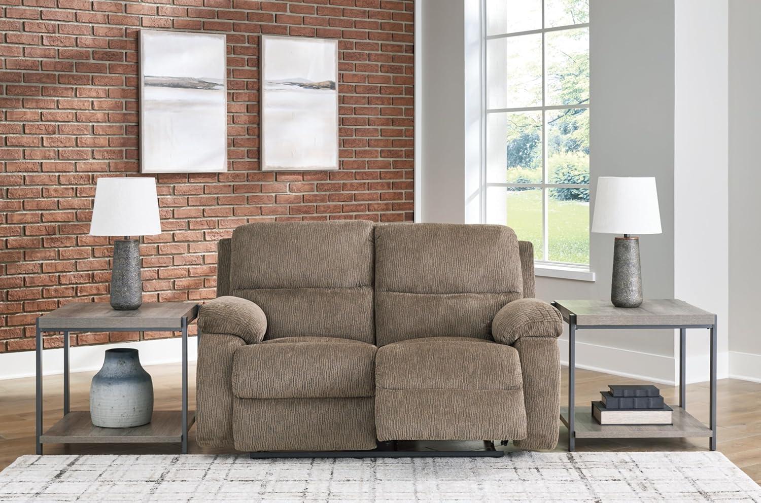 Light Brown Oak Fabric Manual Reclining Loveseat