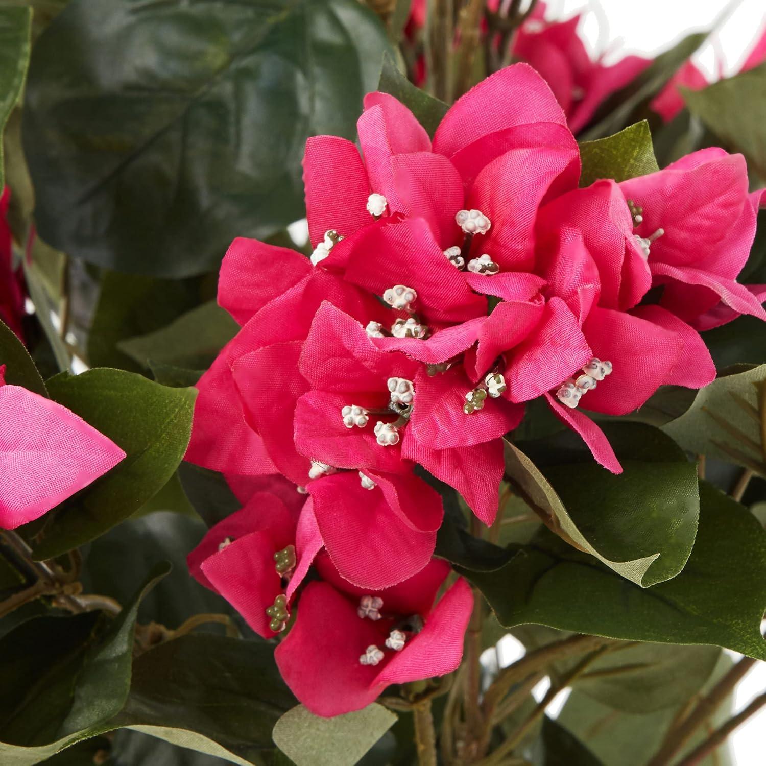 Nearly Natural 34-in Artificial Bougainvillea Topiary with Wood Box