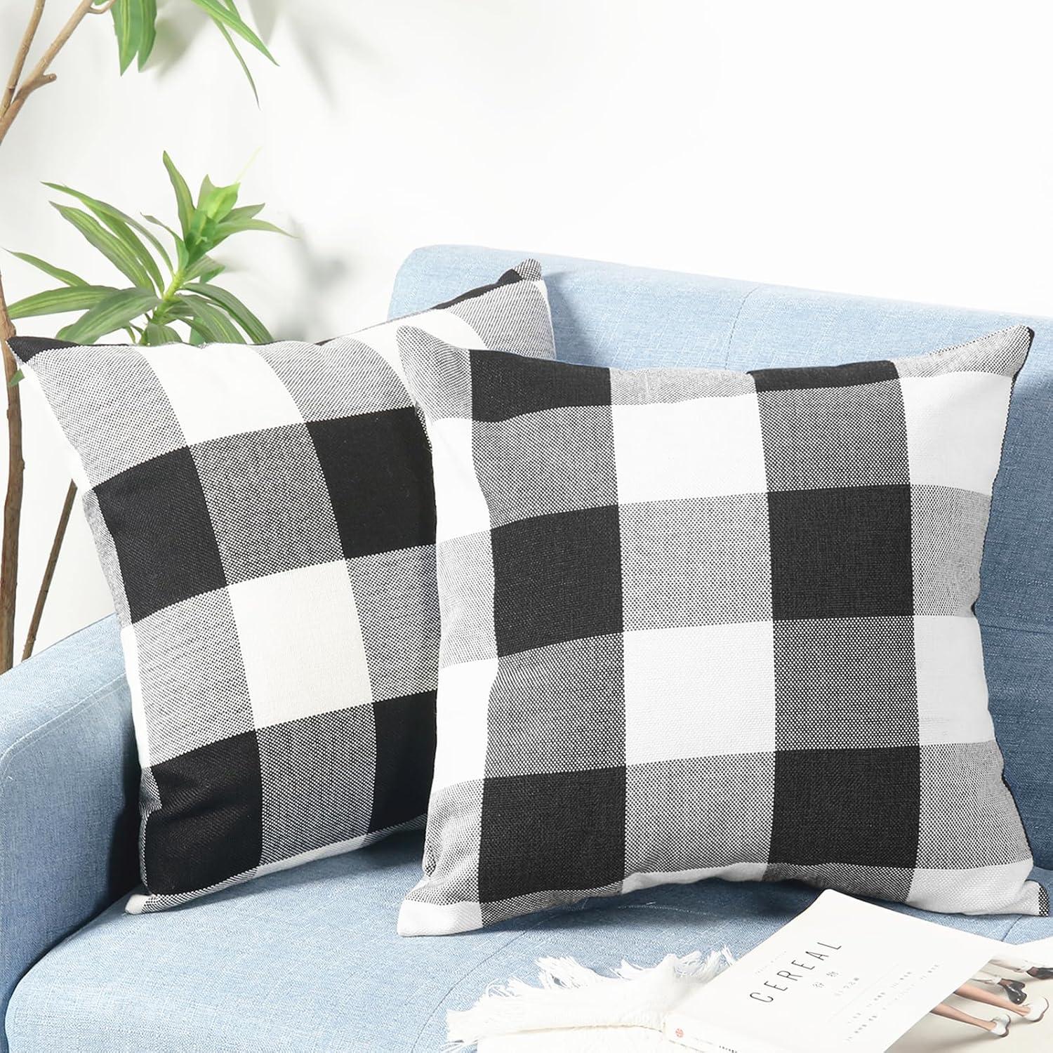 CARRIE HOME Buffalo Plaid Pillow Covers 18x18 Set of 2 Black and White Outdoor Throw Pillows Black Buffalo Check Pillow Covers Farmhouse Decor for Couch Sofa and Bed