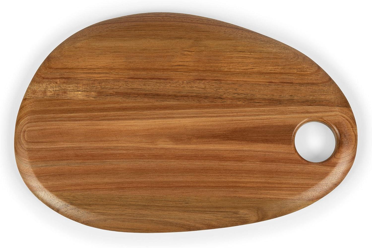 Pebble Shaped Acacia Wood Serving Board with Handle