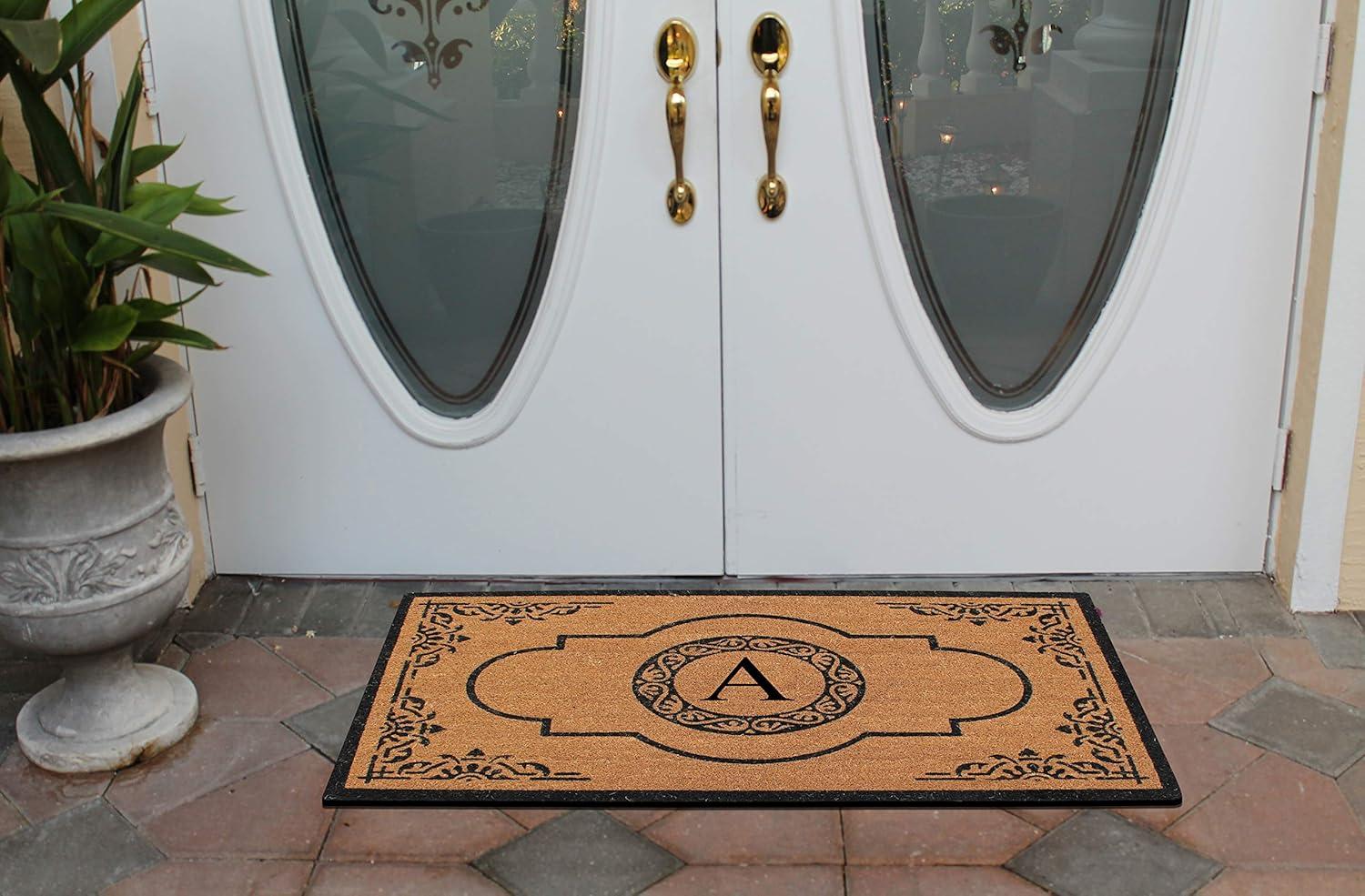 A1HC Natural Coir Monogrammed Door Mat For Front Door, 30x48, Anti-Shed Treated Durable Doormat for Outdoor Entrance, Heavy Duty, Thin Profile, Easy to Clean, Long Lasting, Front Door Entry Doormat