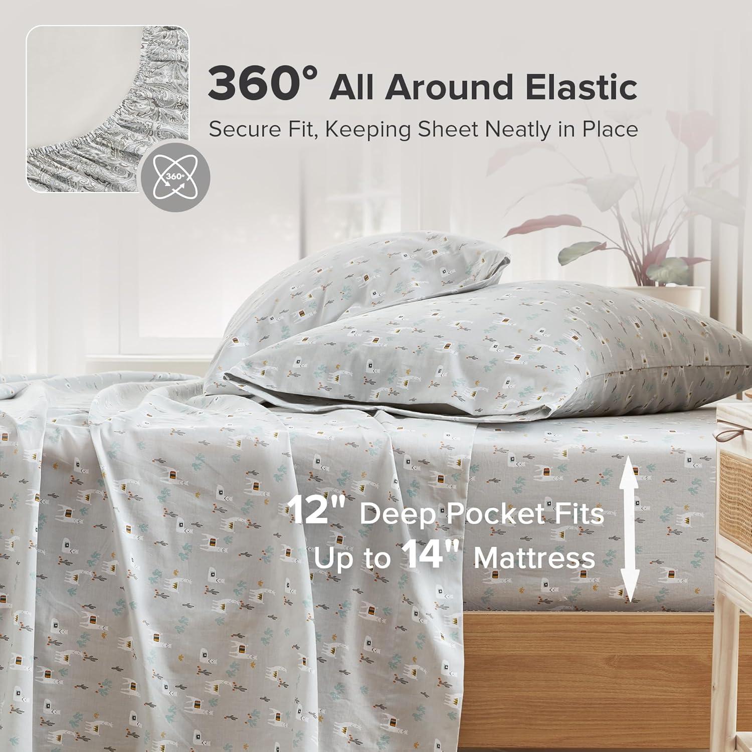 Comfort Spaces 100% Cotton Twin Sheet Set 3-Pieces Gray Lama Lightweight Breathable All Season Cozy Sheet Set