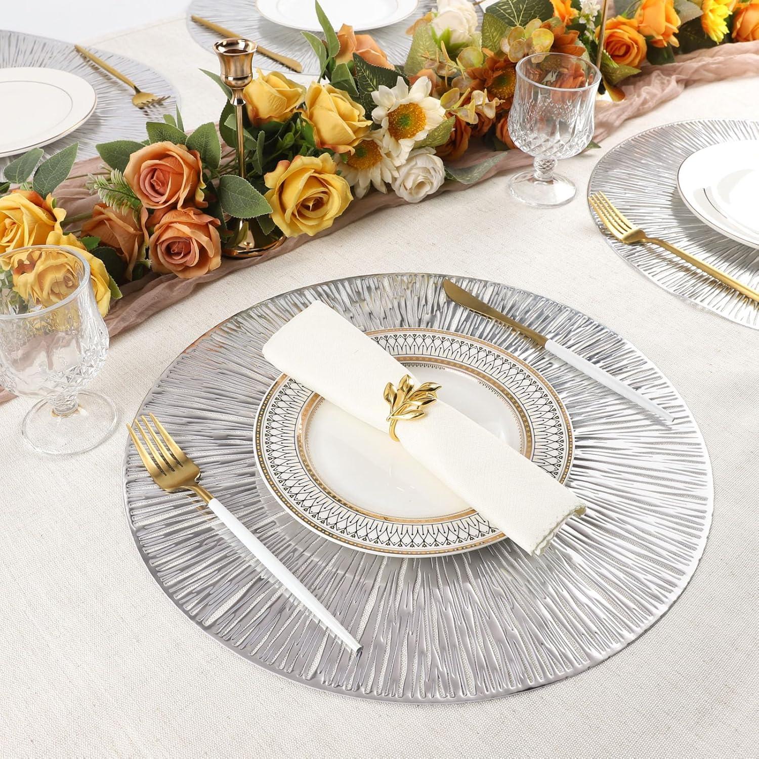 Silver Radial Circle Vinyl Placemats Set of 6