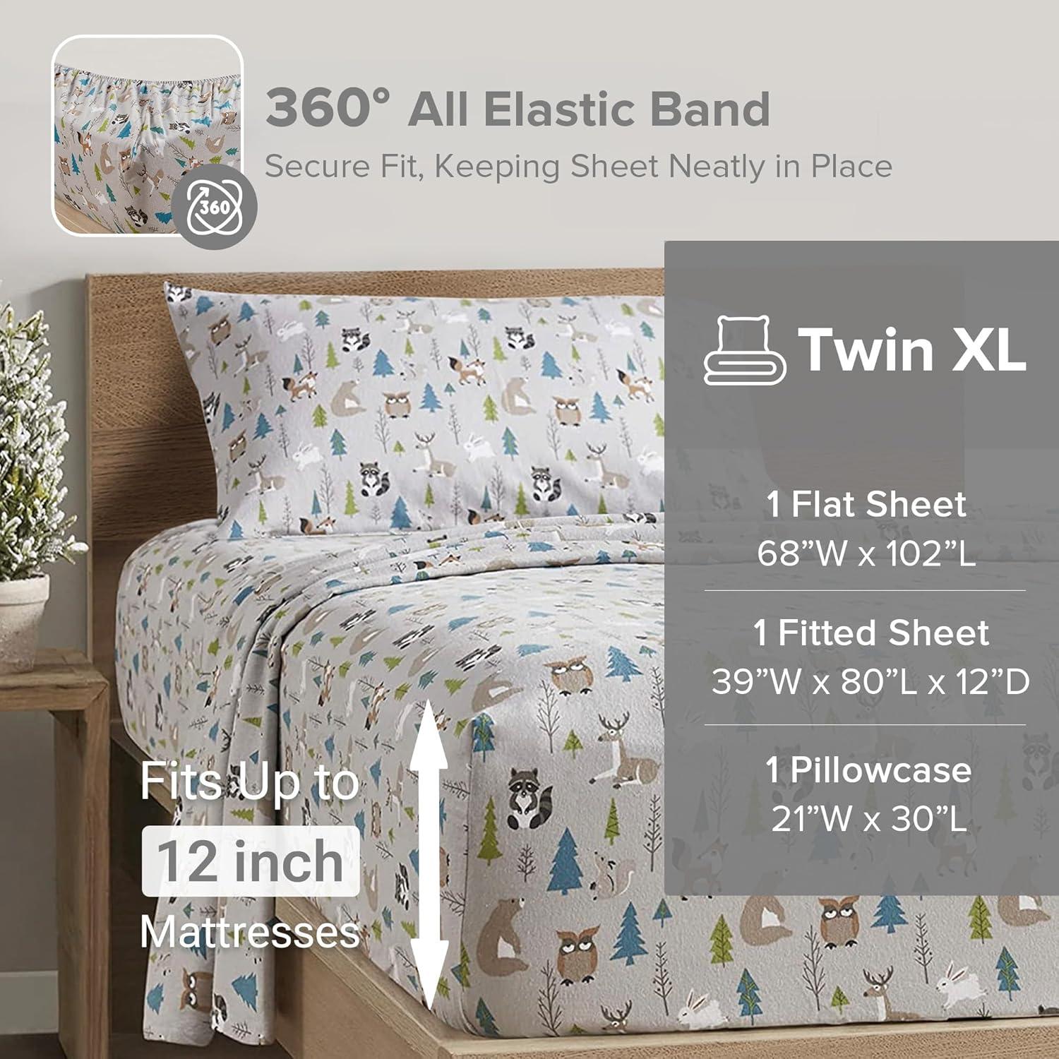 Comfort Spaces Twin XL Sheet Set, Flannel Bed Sheets Twin XL, 100% Cotton Bed Sheets Set with Deep Pocket, 3-Piece