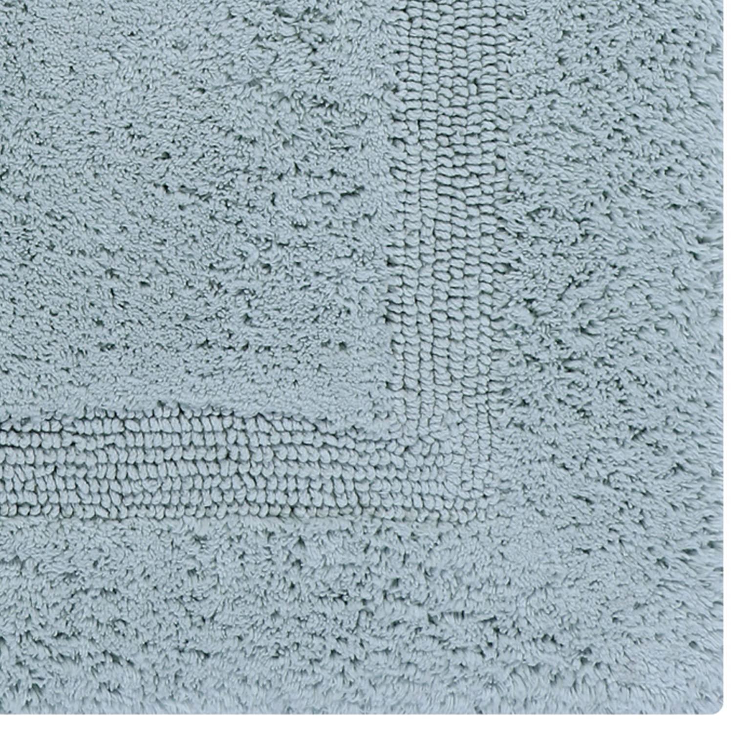 Better Trends Lux 100% Cotton Tufted Solid Reversible Bath Rug Set 2 PC (17" x 24" | 21" x 34") - Blue