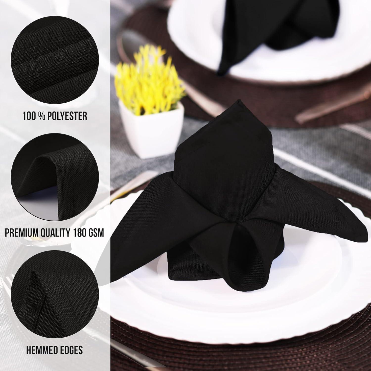 Black Polyester 20x20 Inch Cloth Napkins, 12 Pack