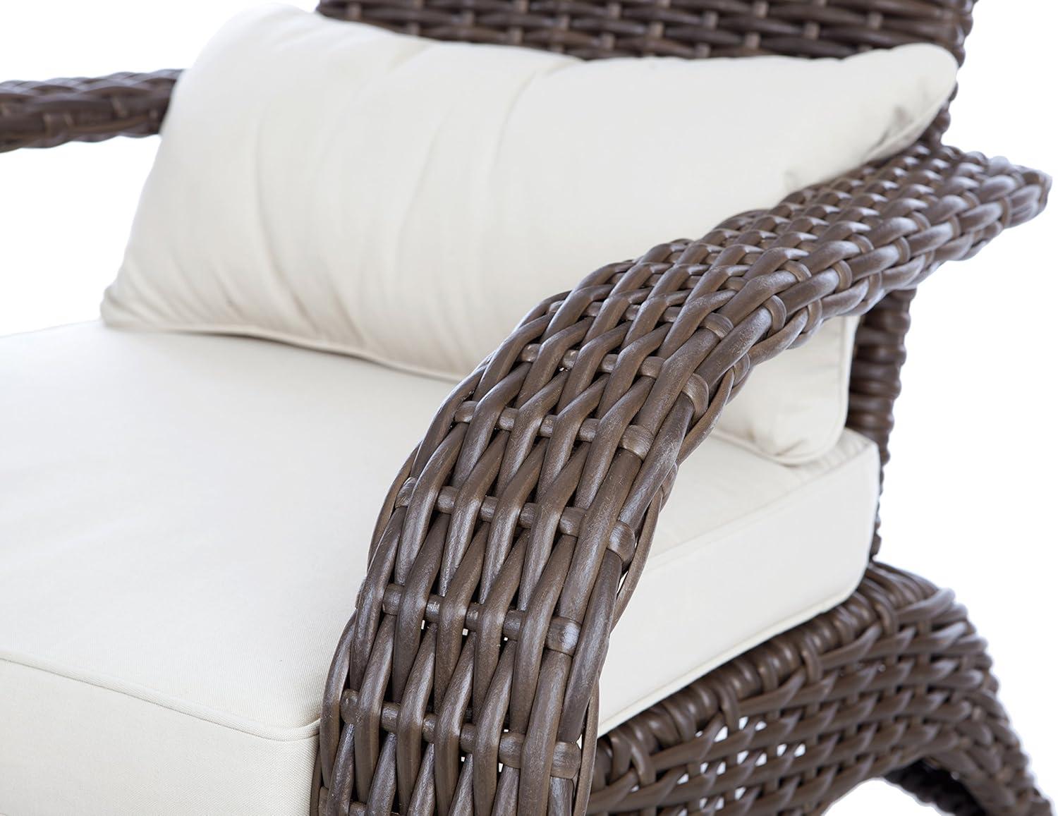 Mocha Resin Wicker Lounge Chair with Beige Cushions