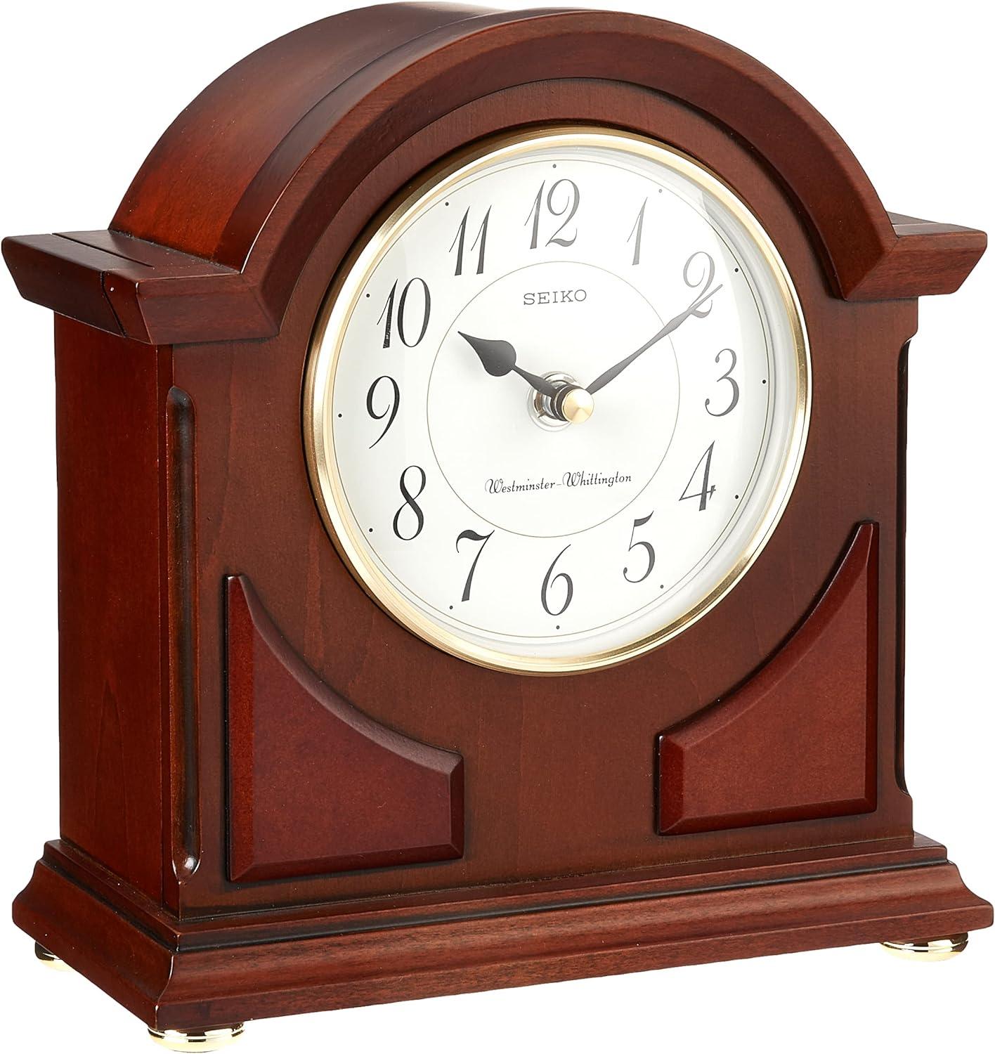 Seiko Sayo American Traditional Analog Wood Quartz Movement / Crystal Tabletop Clock in Brown