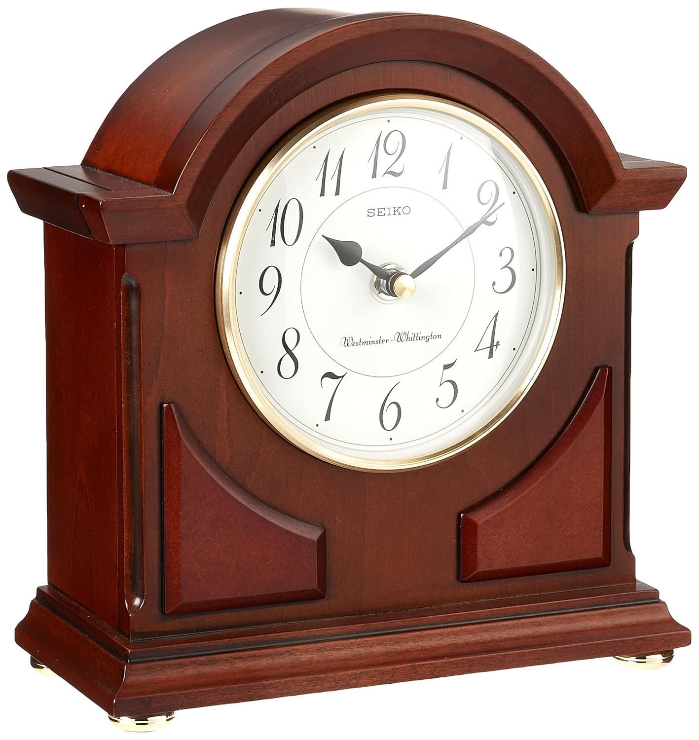 Seiko Sayo American Traditional Analog Wood Quartz Movement / Crystal Tabletop Clock in Brown