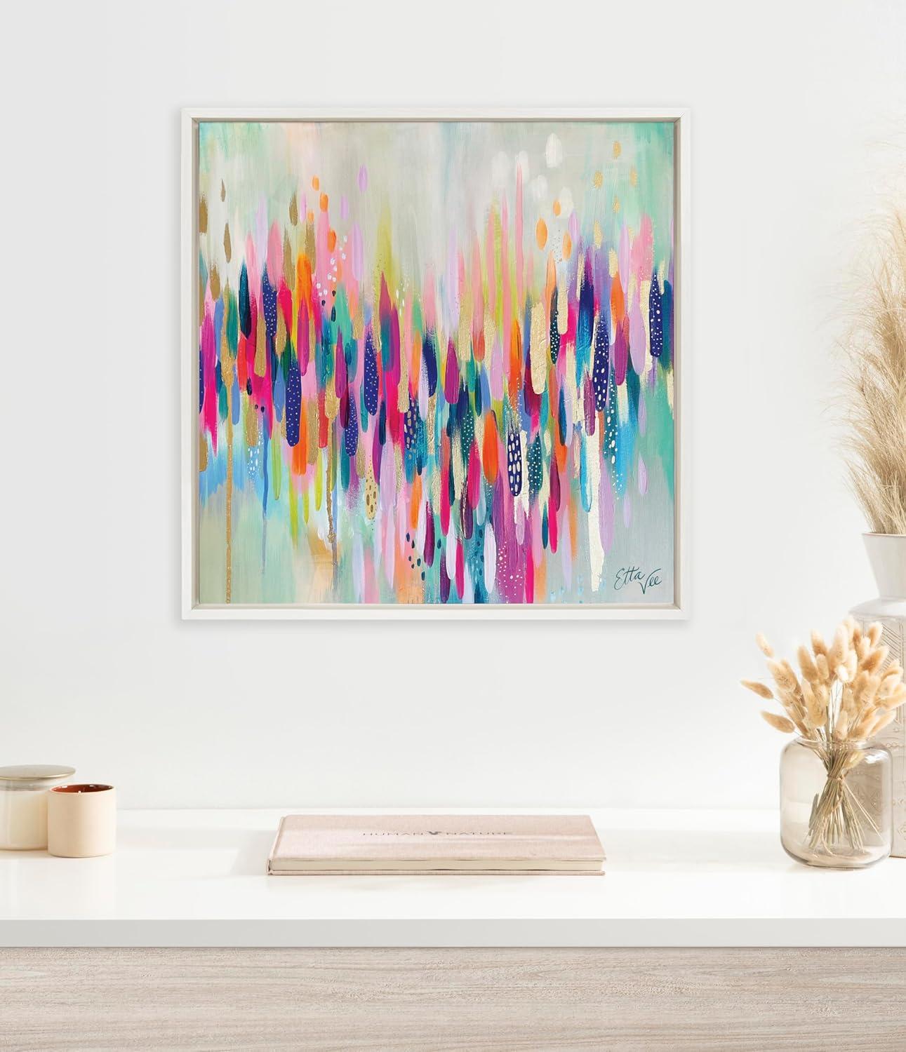 Kate & Laurel All Things Decor 22"x22" Sylvie Brushstroke 154 Wall Art by EttaVee White: Modern Canvas, Framed Digital Art, Spring Theme