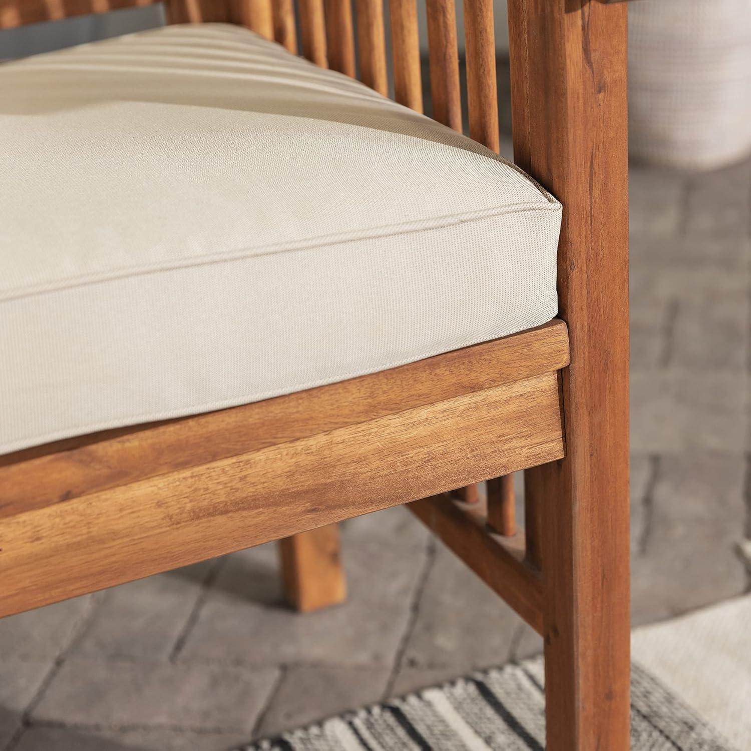 Traditional Acacia Wood Patio Loveseat with Cream Cushions