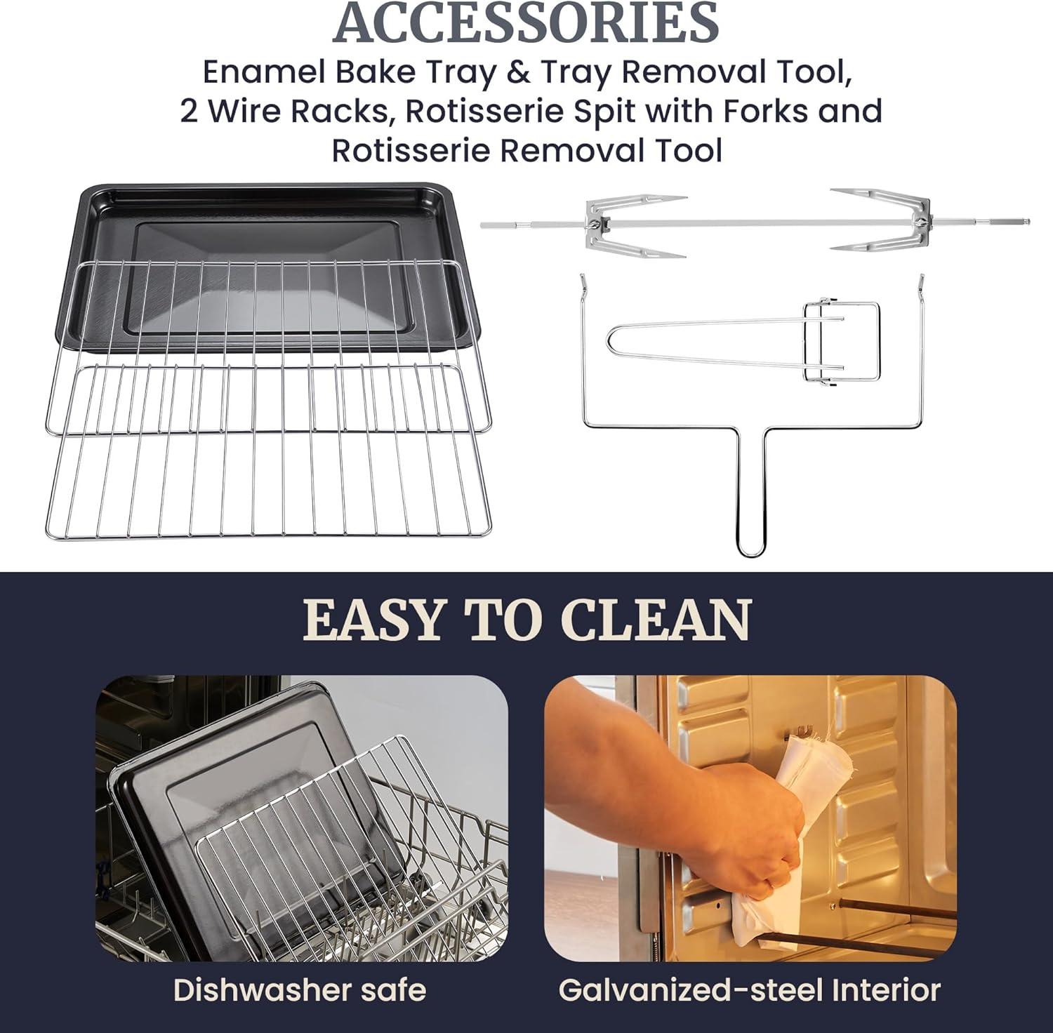 MODERN WALLS LLC French Door 47.5Qt, 18-Slice Convection Oven 4-Control Knobs, Bake Broil Toast Rotisserie Keep Warm, Includes Pizza Racks