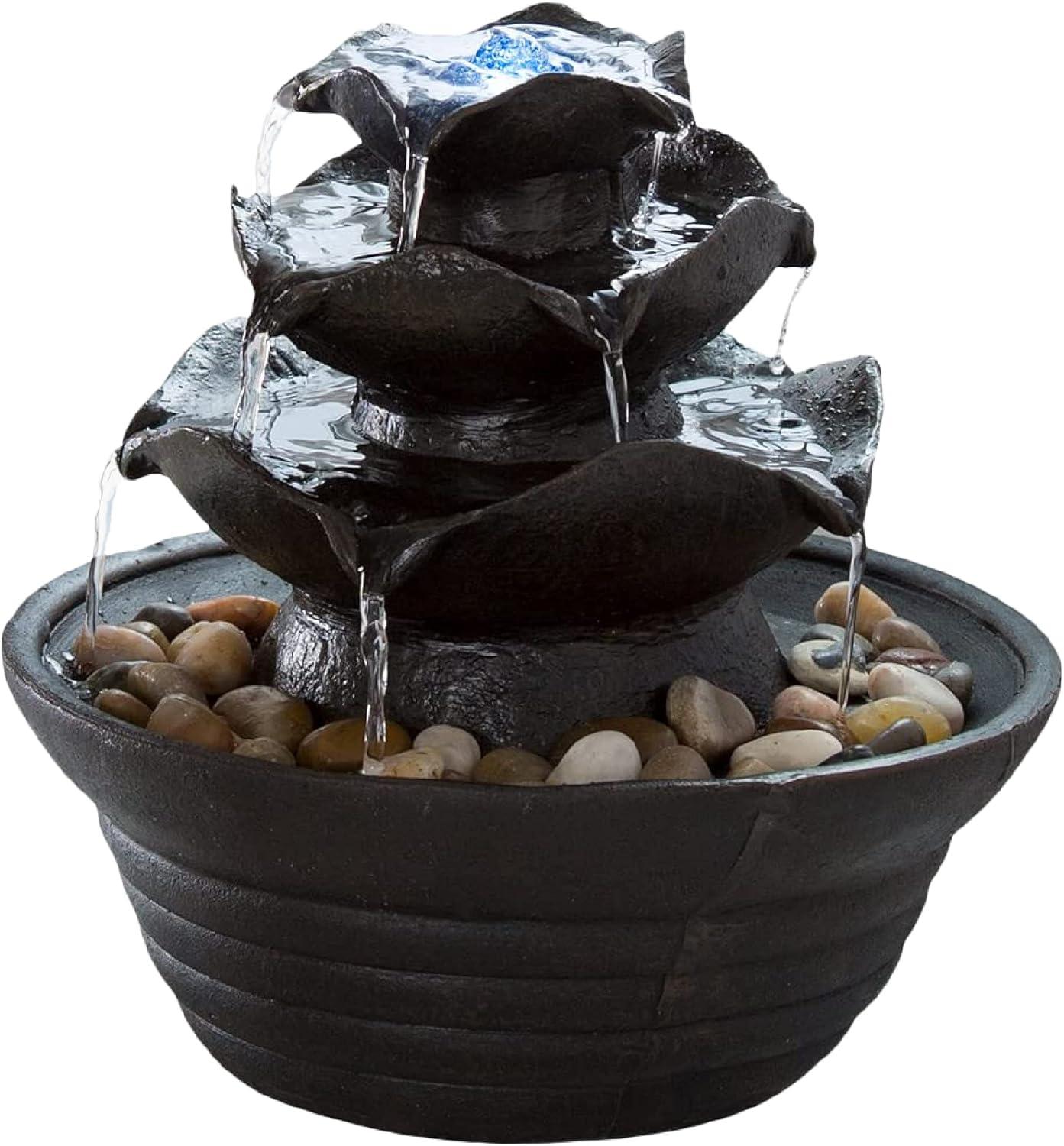 Serenity Zen 3-Tier Polyresin Tabletop Fountain with LED Lights