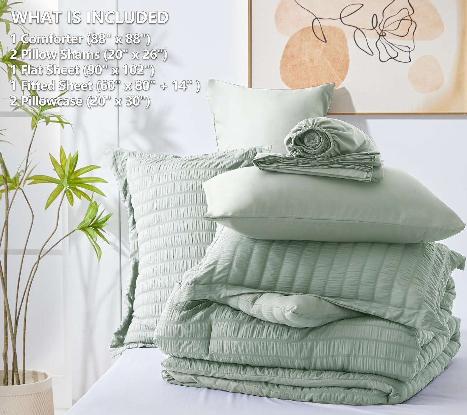 Sage Green 7-Piece Microfiber Queen Bed in a Bag Set