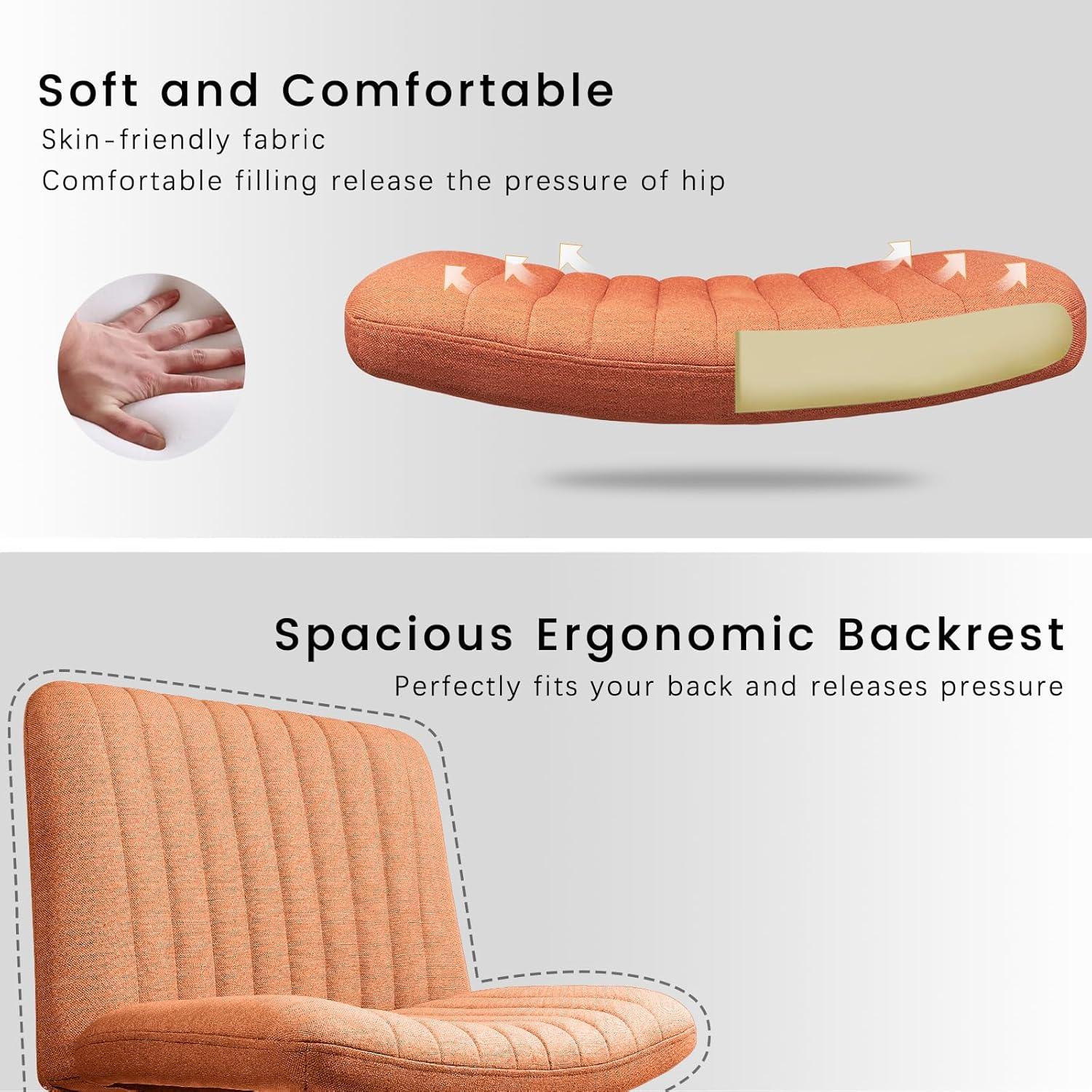 Armless Brown Fabric Swivel Office Chair with Black Base