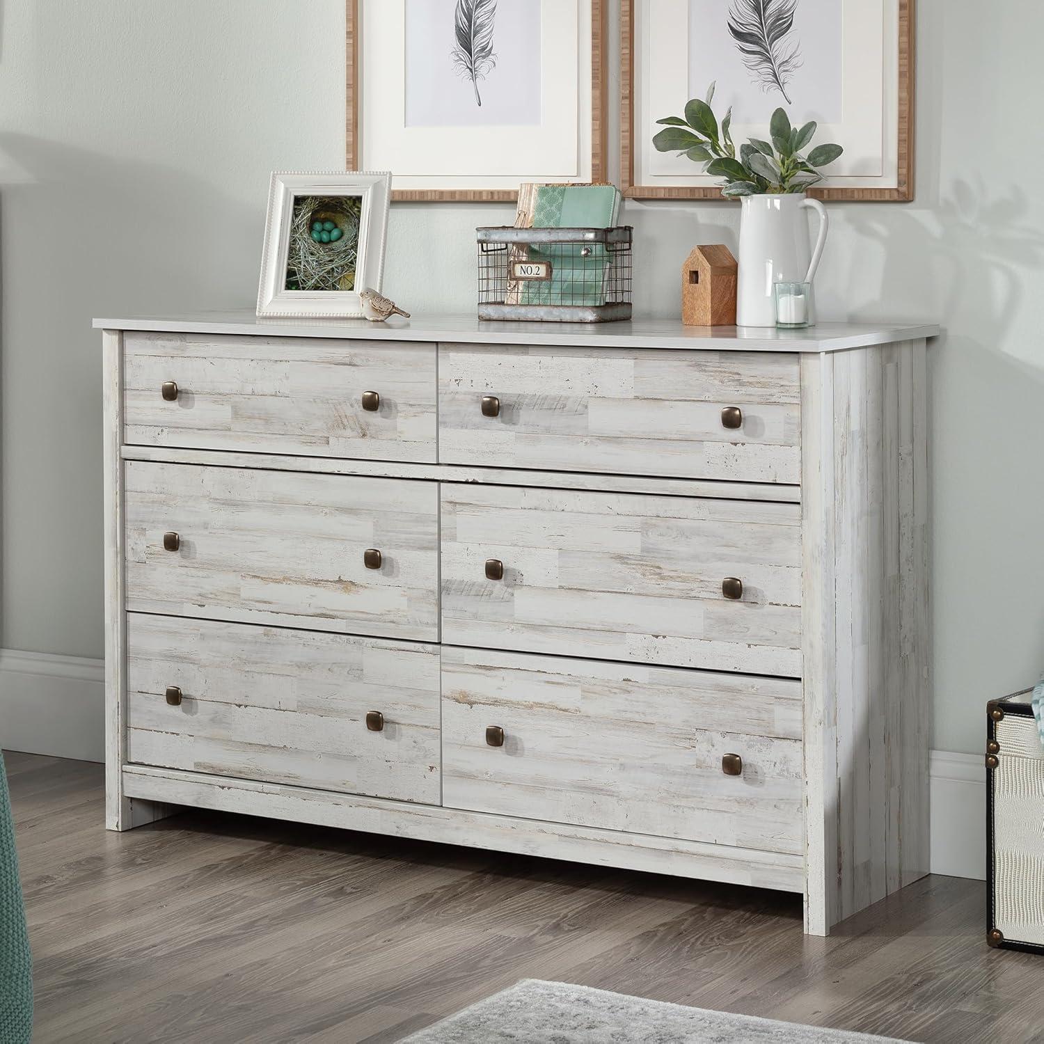 River Ranch 6 Drawer Dresser White Plank - Sauder: Modern Storage Solution for Adult Bedroom