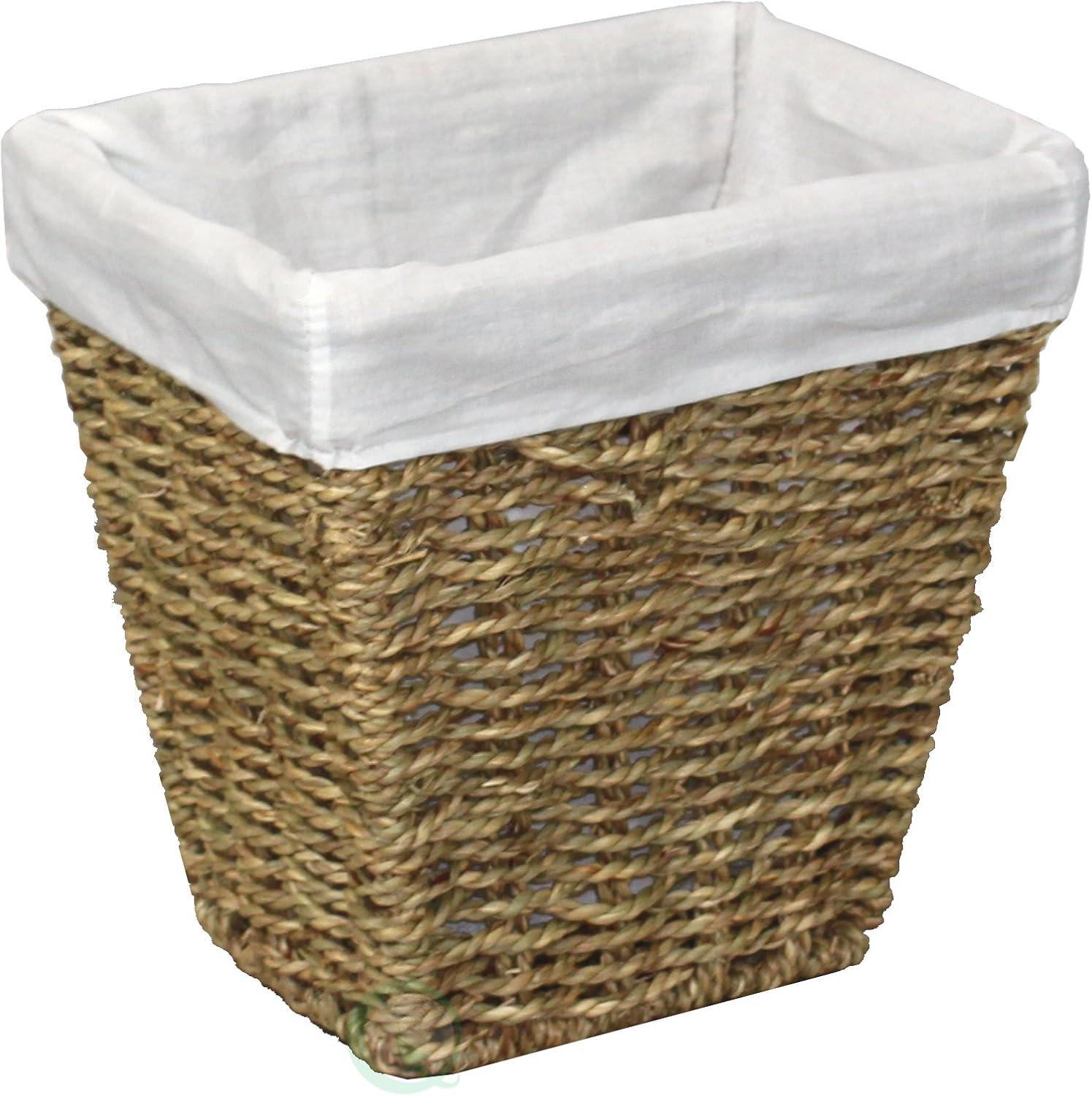 Vintiquewise Woven Seagrass Small Waste Bin Lined with White Washable Lining